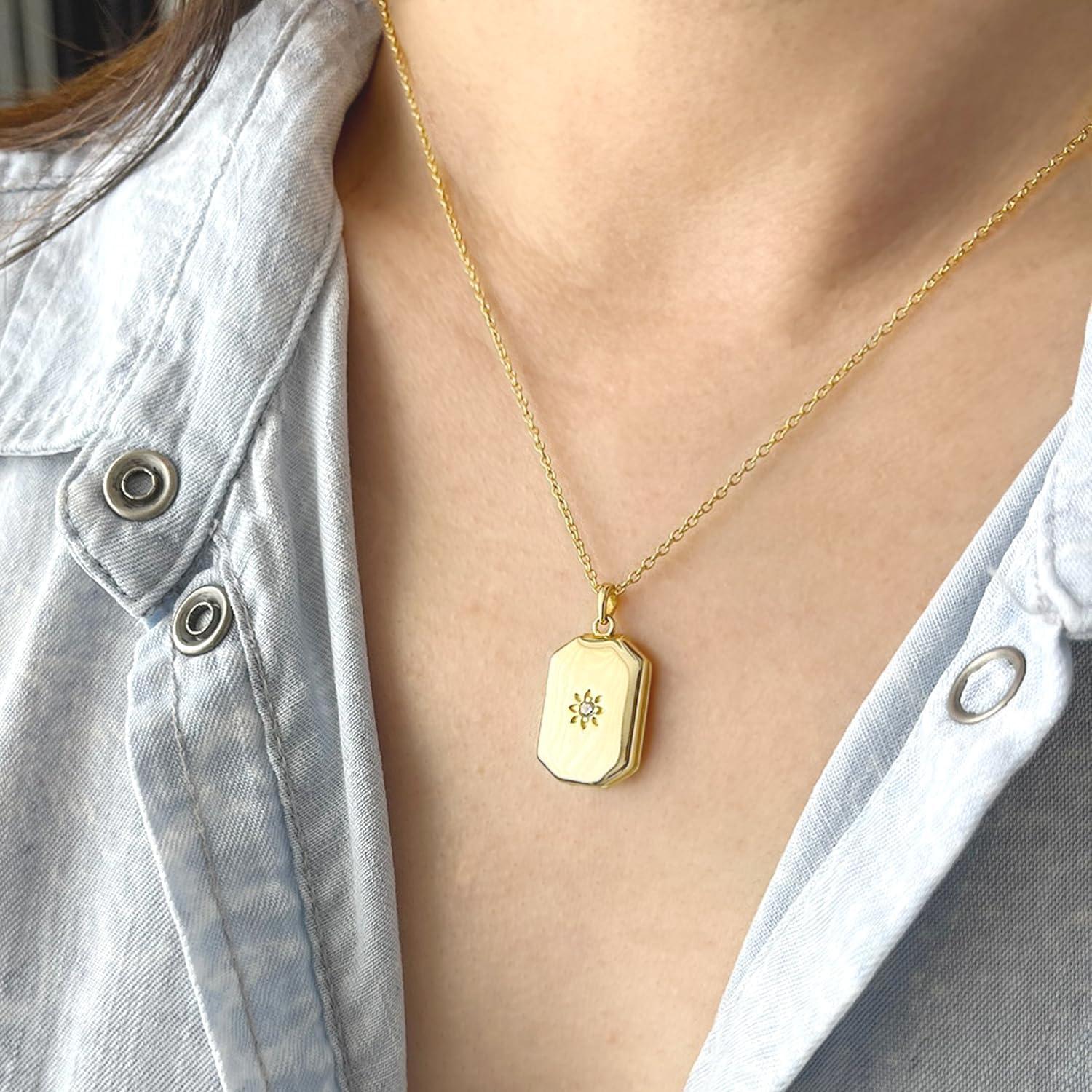 Collar Locket de Foto Rectangular STARepublic en Plata 925 y Oro 14K