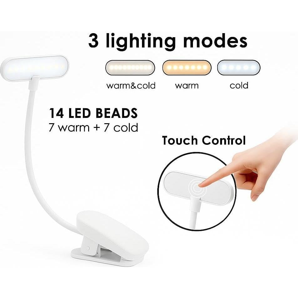 Luz de libro recargable Elampros BK01 con 14 LED y 3 temperaturas