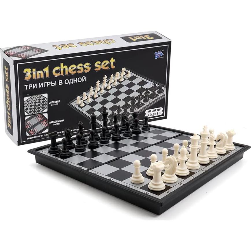 Set de Ajedrez Magnético 10" KAILE - 3 en 1 Viaje Damas Backgammon