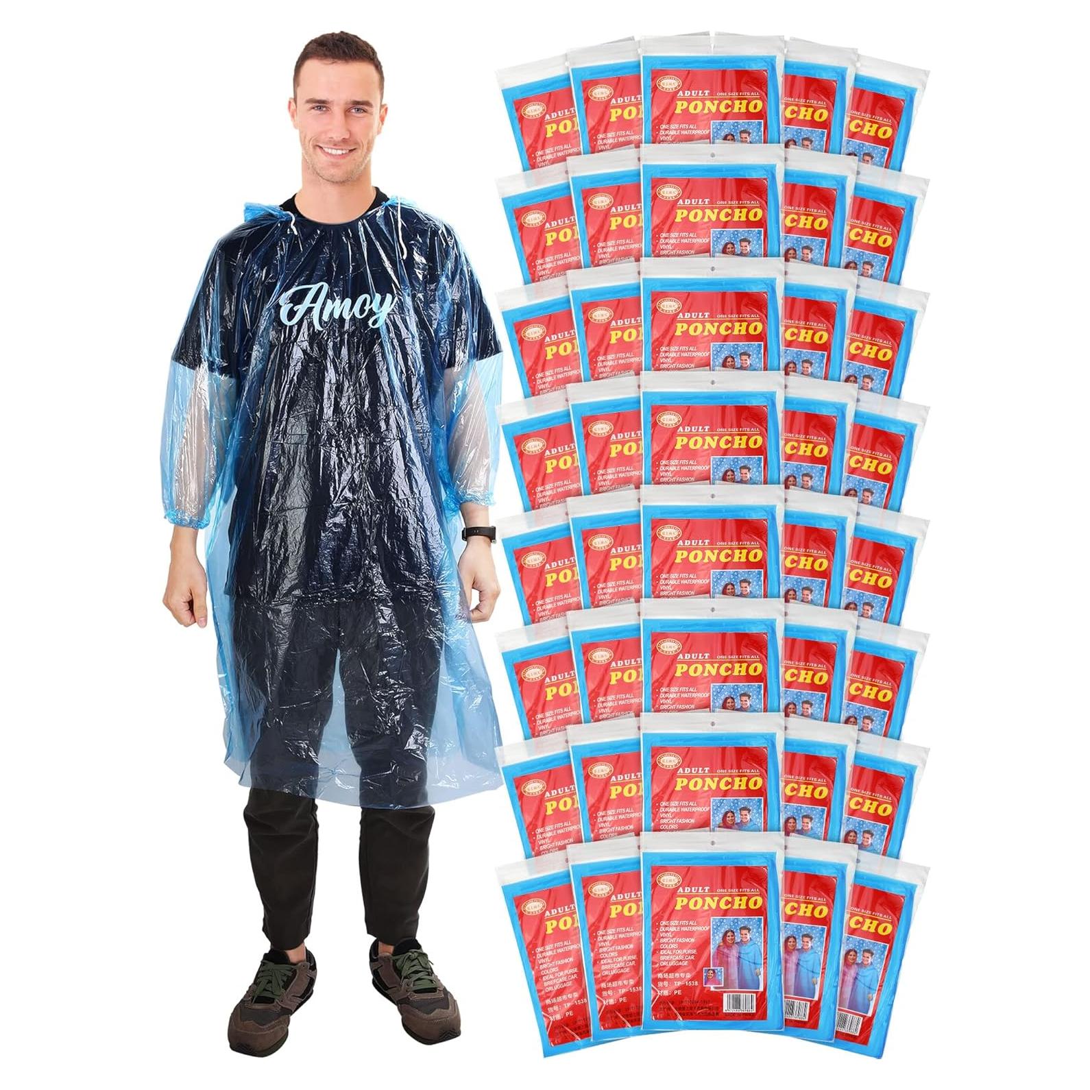 Paquete de 40 Ponchos de Lluvia Desechables Tarpop Azul