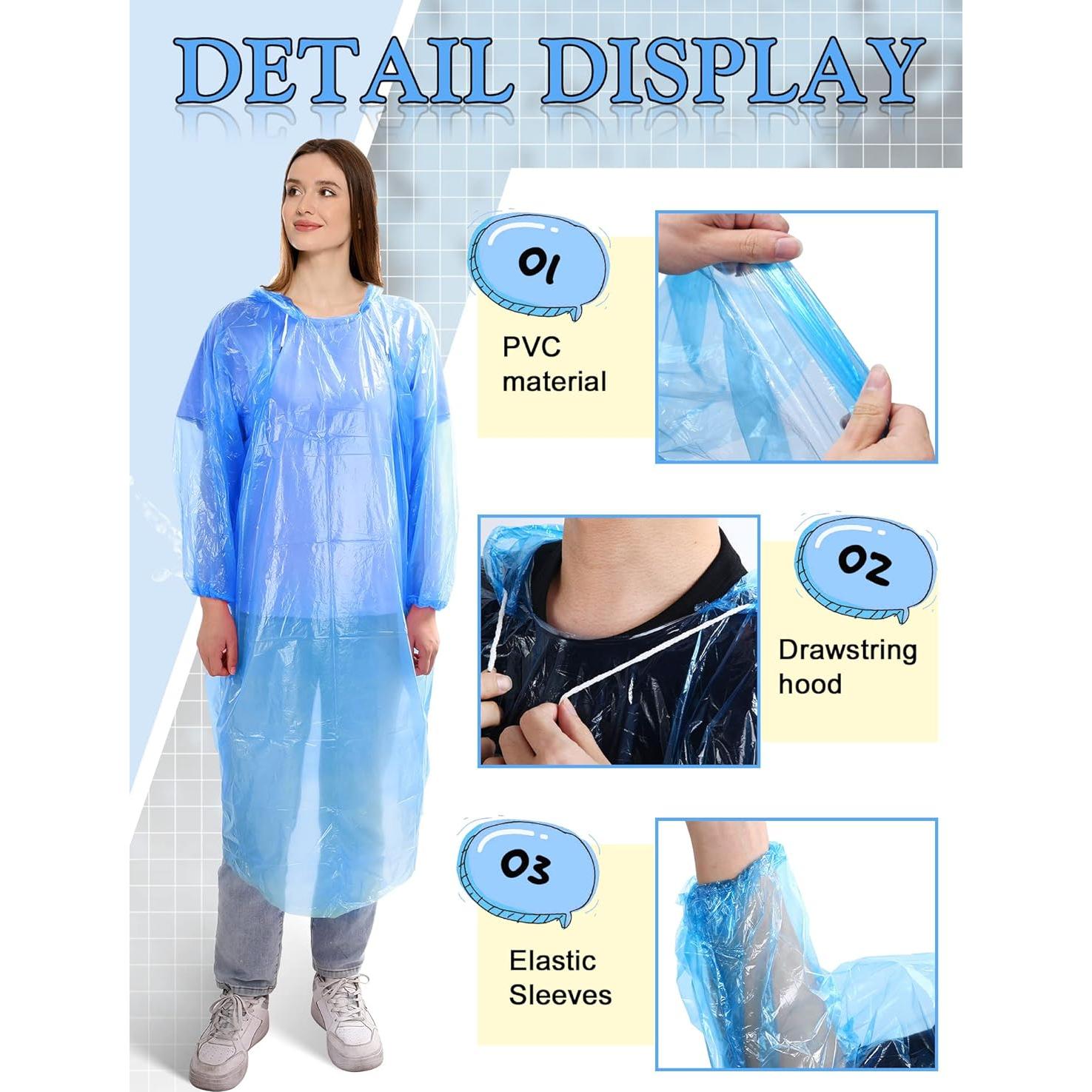 Paquete de 40 Ponchos de Lluvia Desechables Tarpop Azul