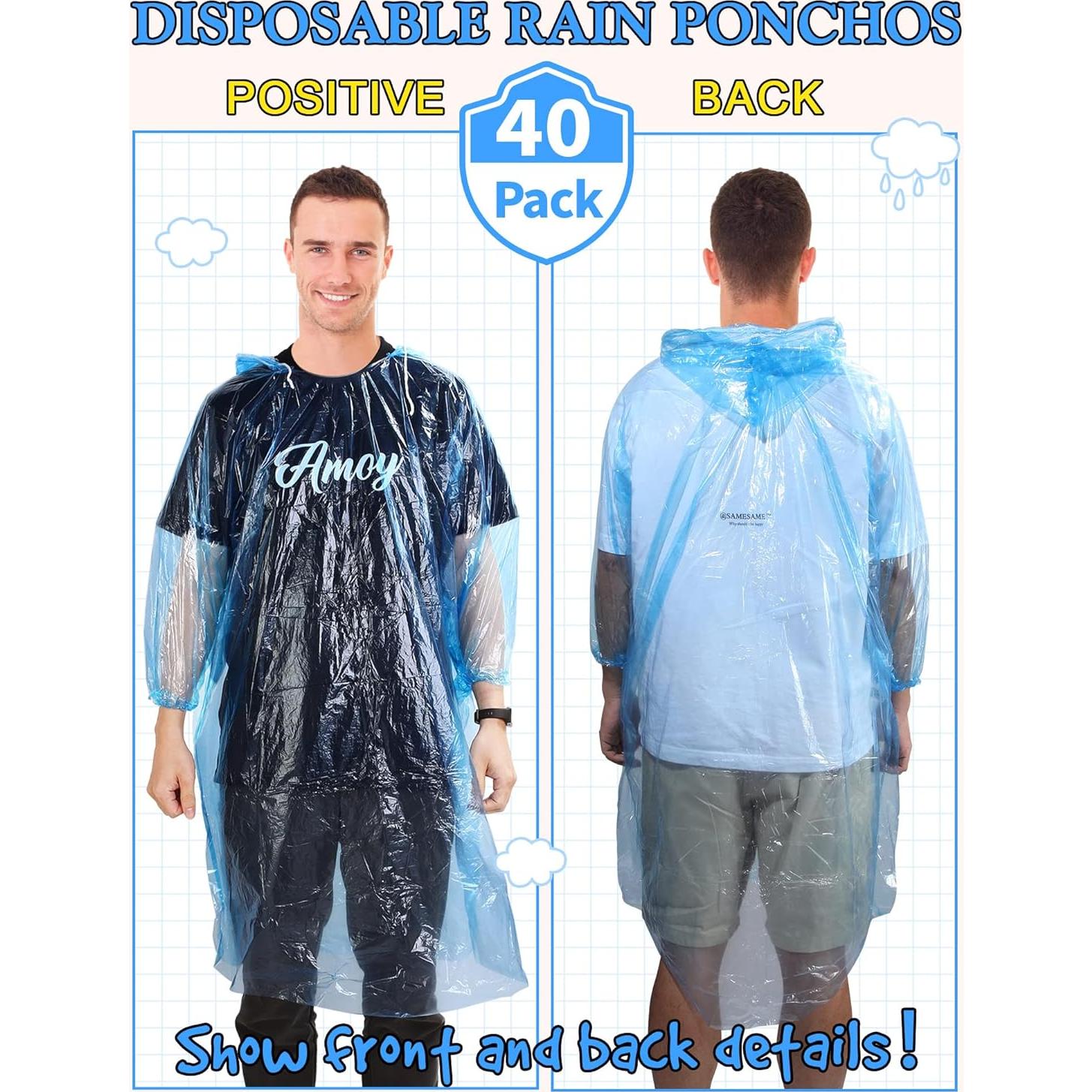 Paquete de 40 Ponchos de Lluvia Desechables Tarpop Azul