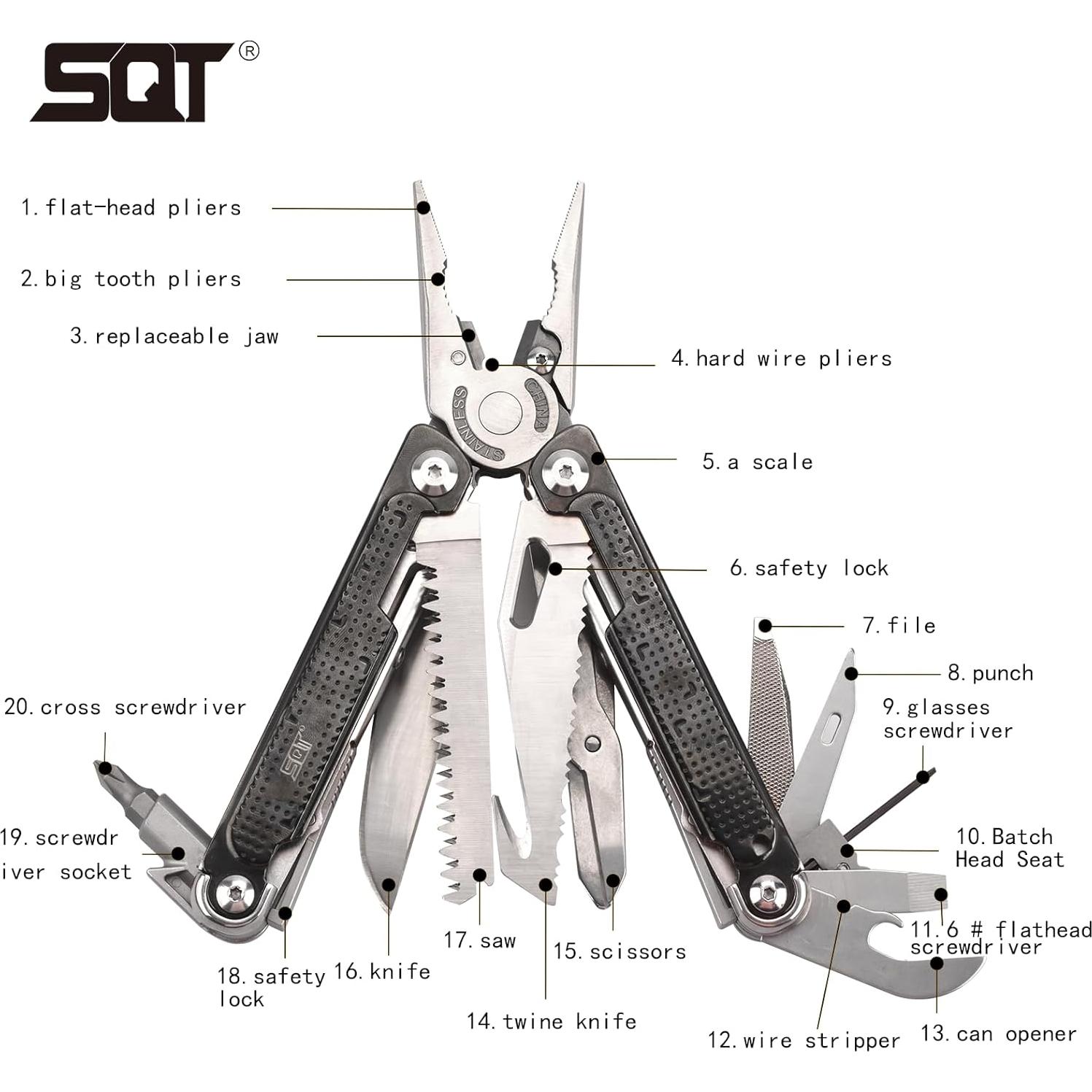 Multiherramienta SQT2048 20 en 1 Plegable Negro