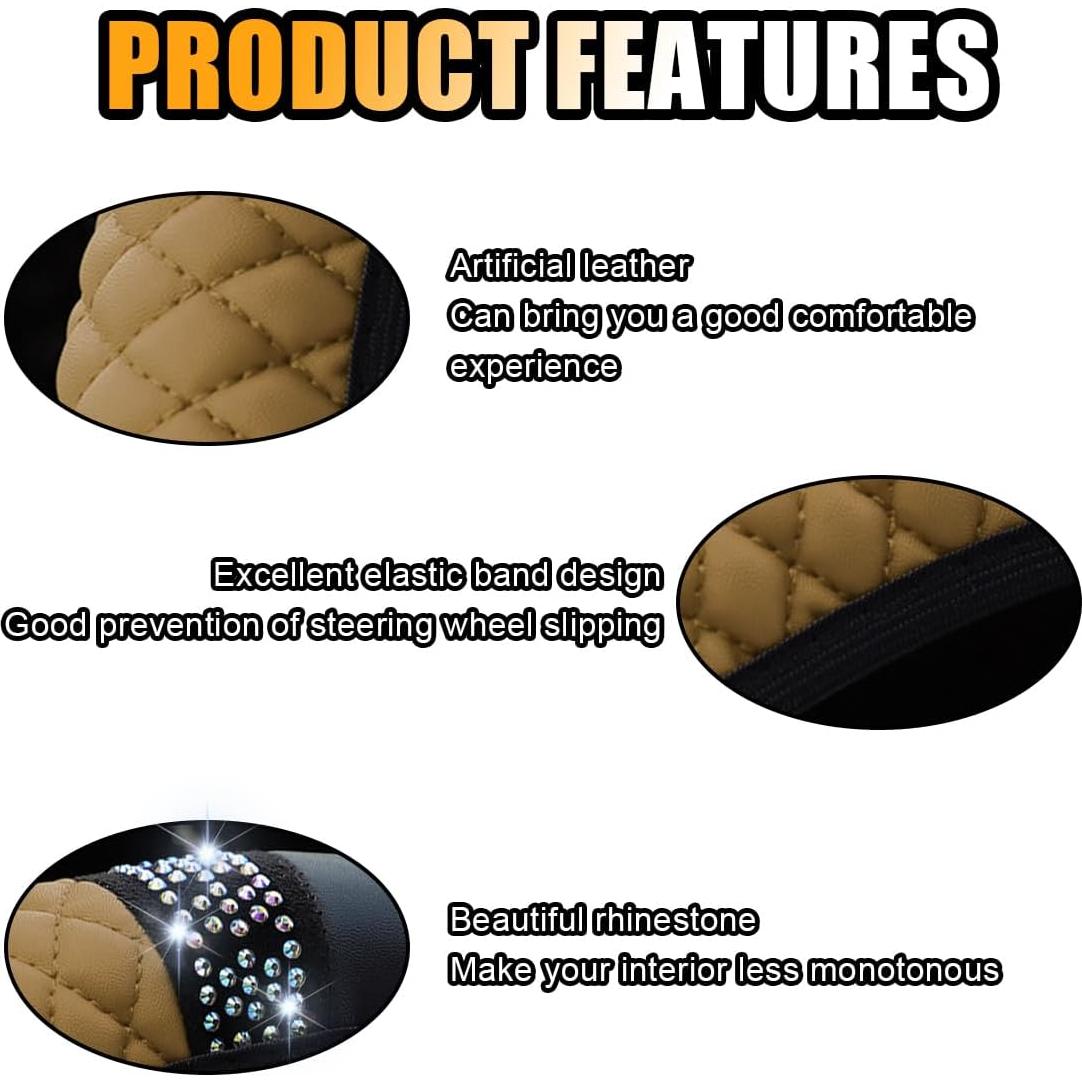 Cubierta de Volante de Cuero JOYCOURT Beige 38 cm con Rhinestones