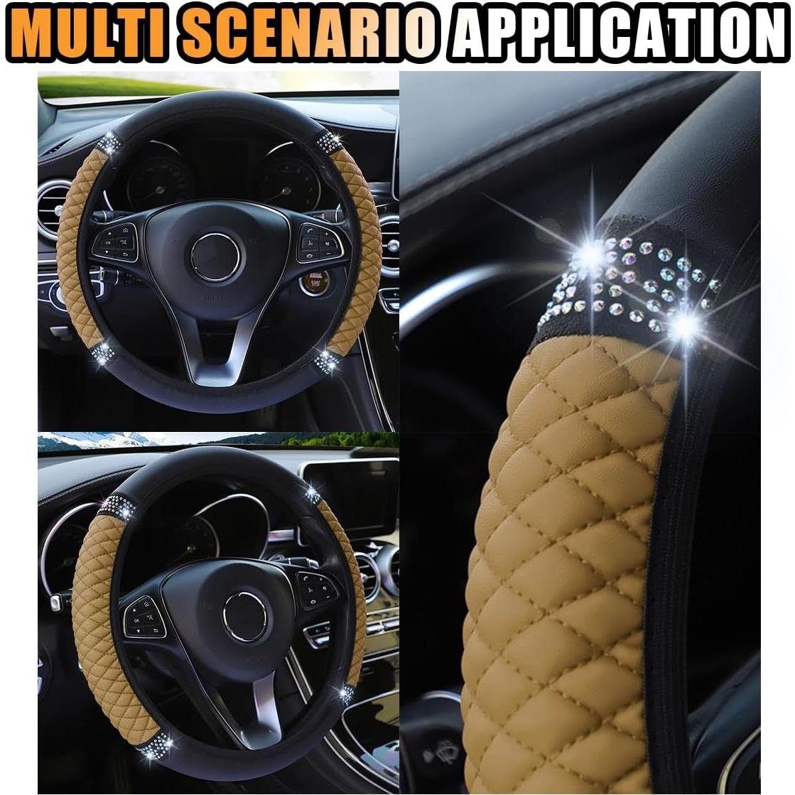 Cubierta de Volante de Cuero JOYCOURT Beige 38 cm con Rhinestones