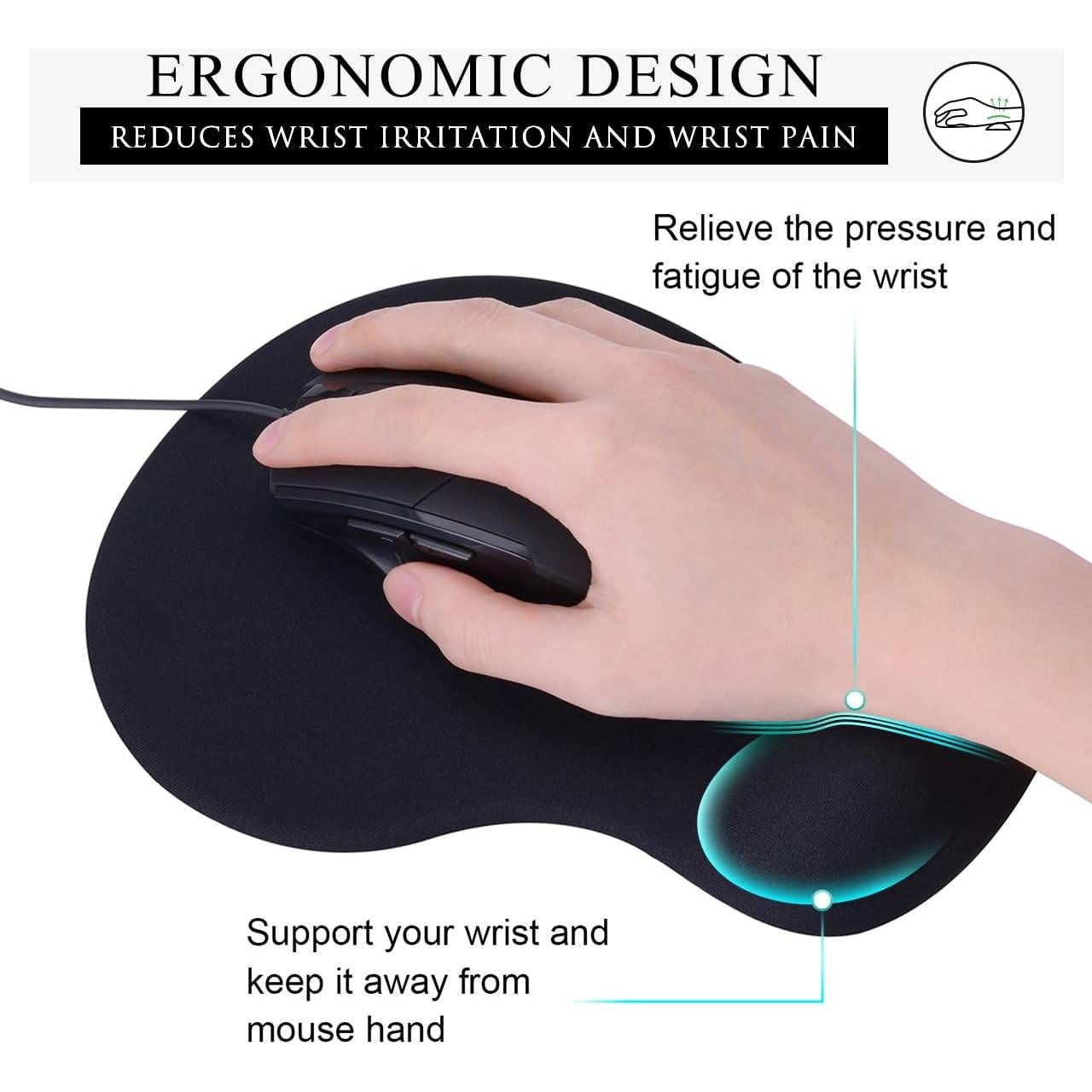 Alfombrilla de Ratón JIKIOU 2 Pack Ergonómica con Gel Negra