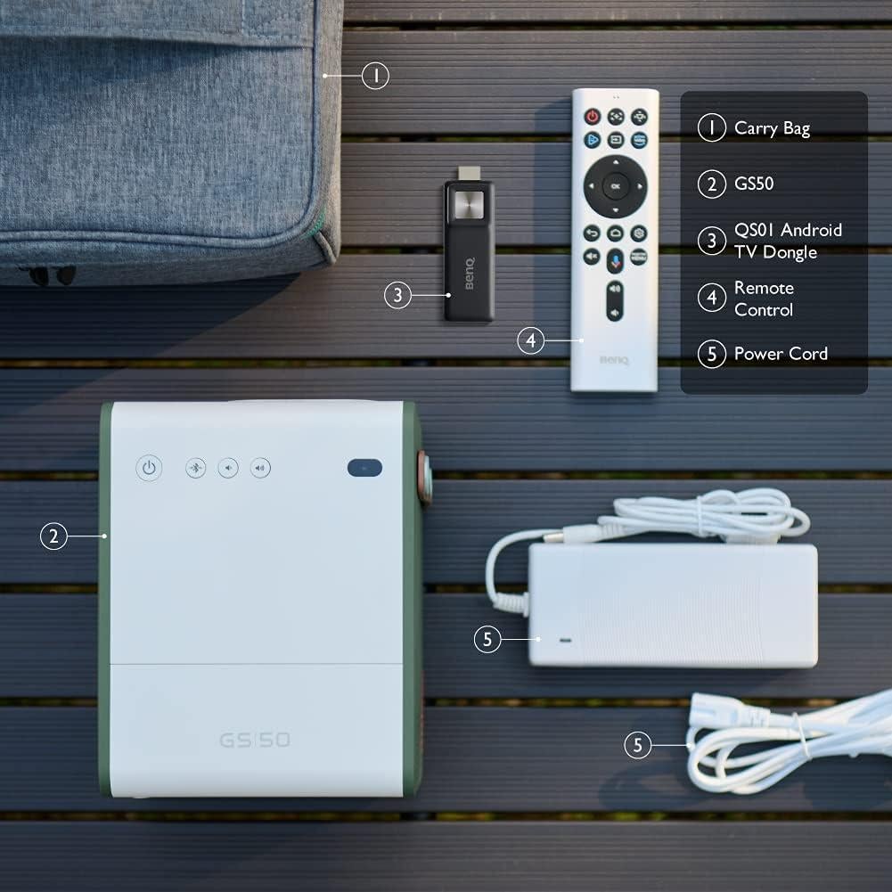GS50 1080p Wireless Outdoor Projector | Smart Android TV | WiFi & Bluetooth | 2.1 Channel Speakers with Extra Bass | HDR10 | Autofocus & Keystone | Portable Movie Projector for Camping & Home