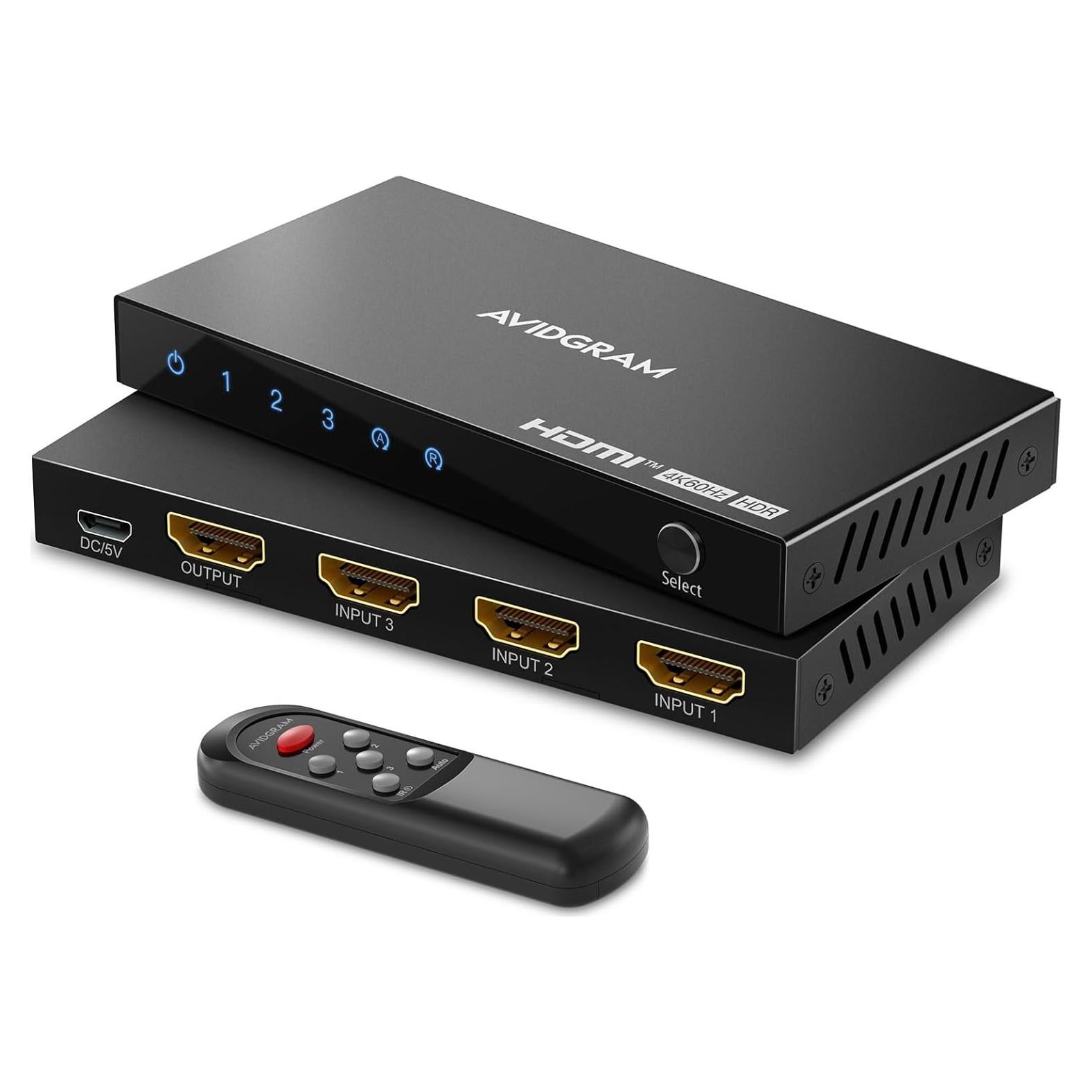 Conmutador HDMI 4K 60Hz AVIDGRAM 3 Puertos Control Remoto