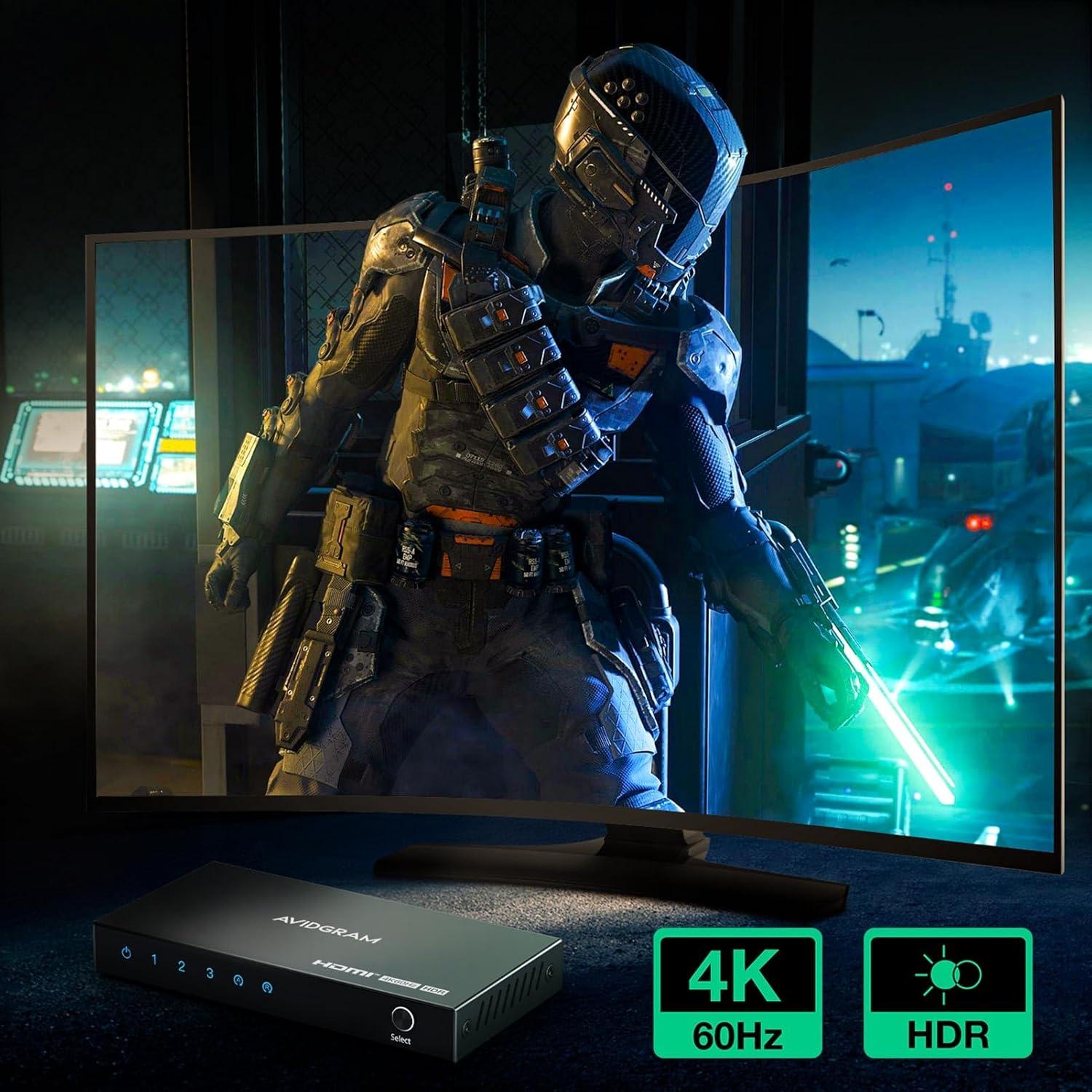 Conmutador HDMI 4K 60Hz AVIDGRAM 3 Puertos Control Remoto