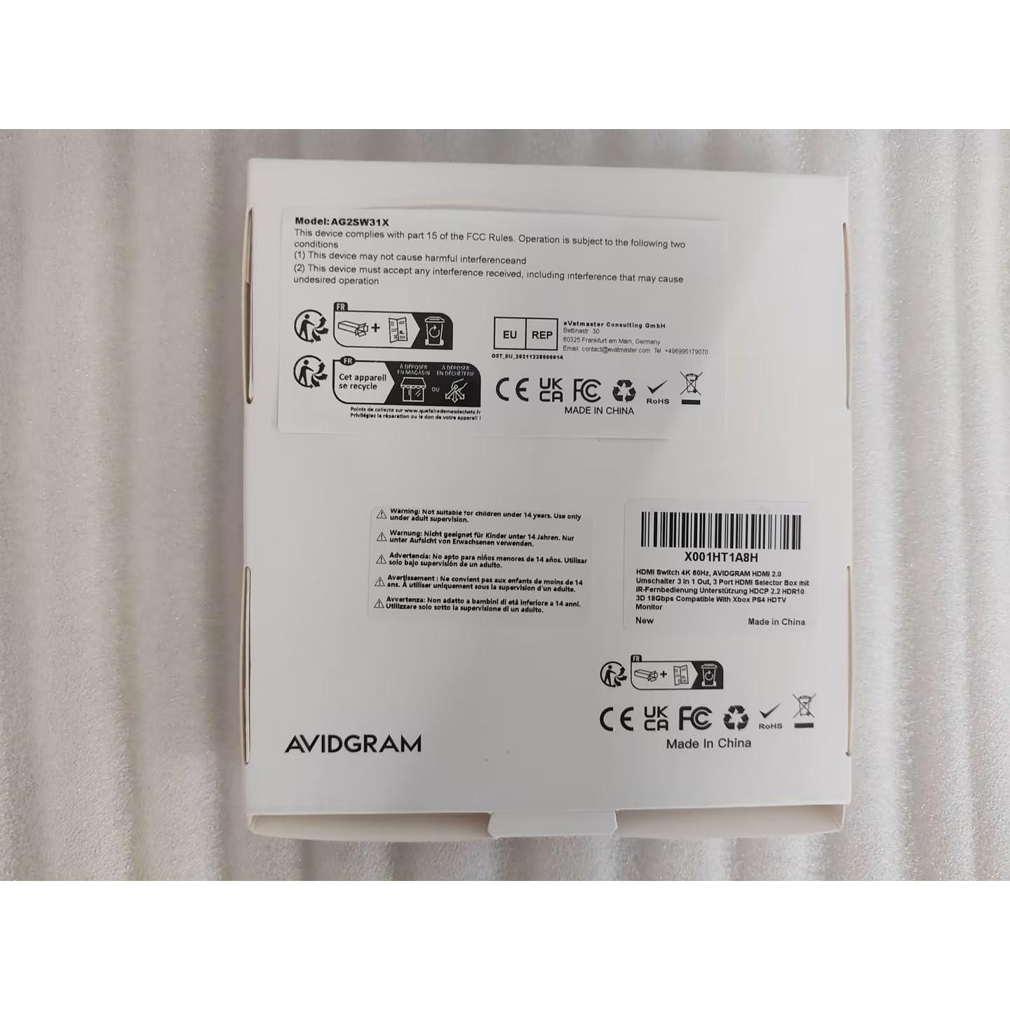 Conmutador HDMI 4K 60Hz AVIDGRAM 3 Puertos Control Remoto