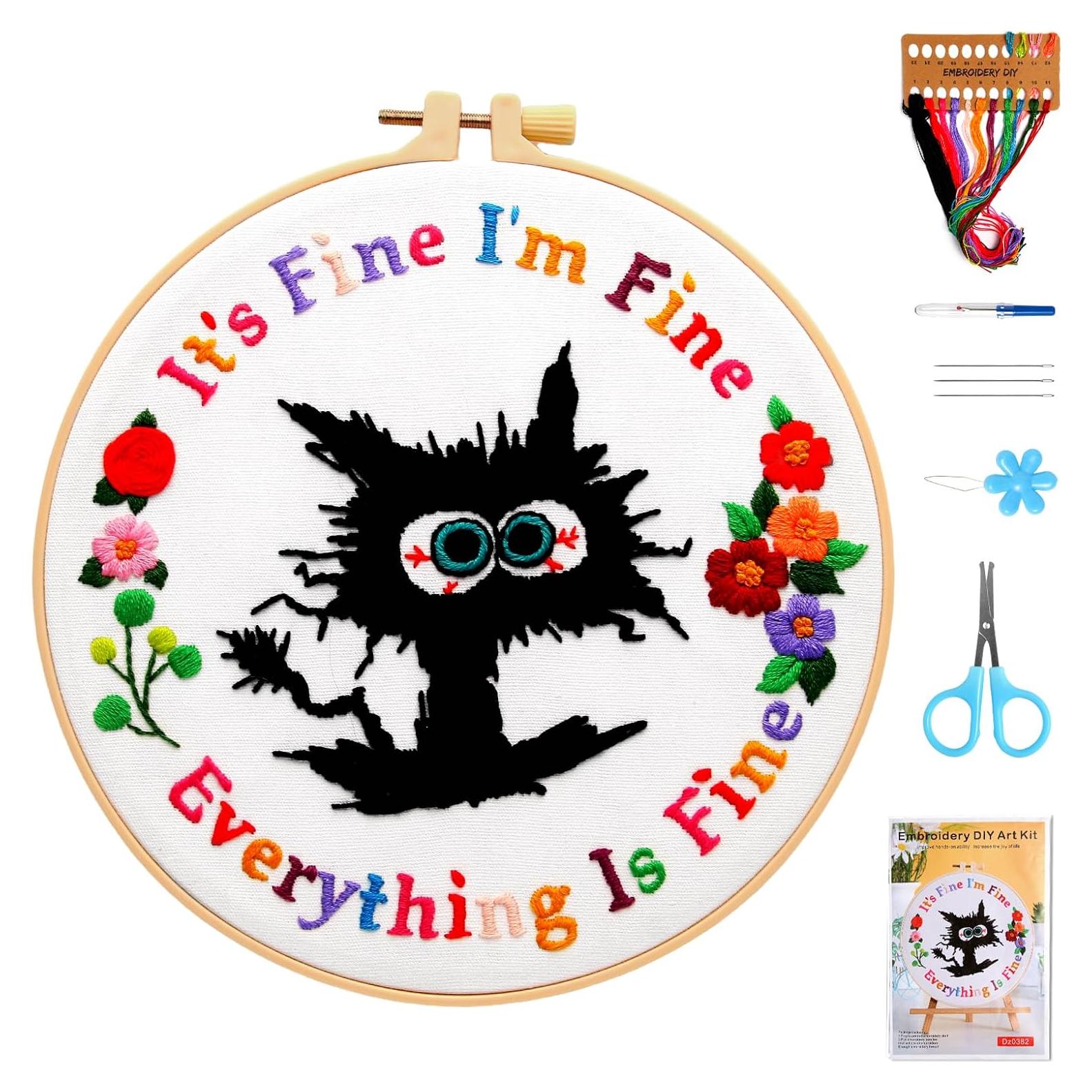 Kit de Bordado para Principiantes Haootadiy con Patrón de Gato