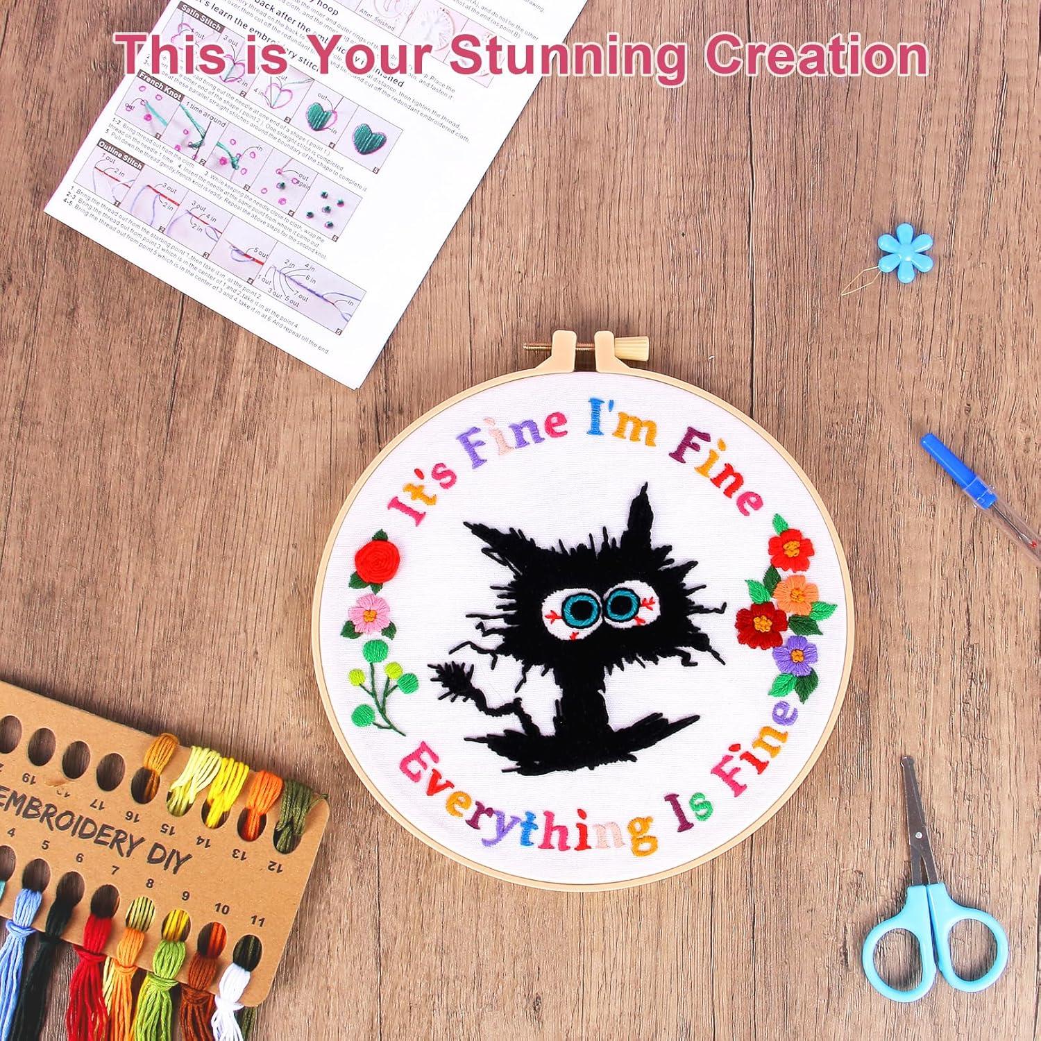 Kit de Bordado para Principiantes Haootadiy con Patrón de Gato