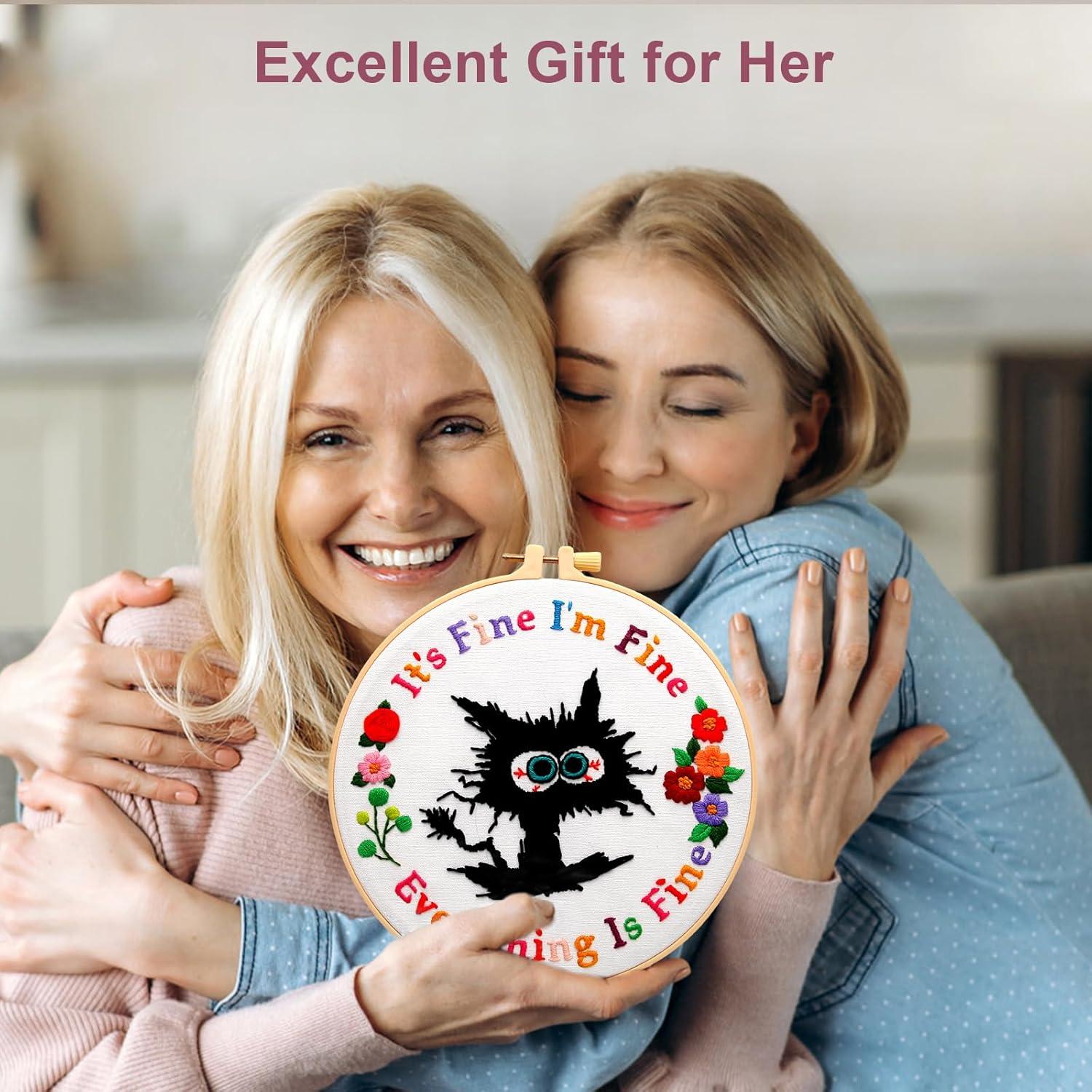 Kit de Bordado para Principiantes Haootadiy con Patrón de Gato