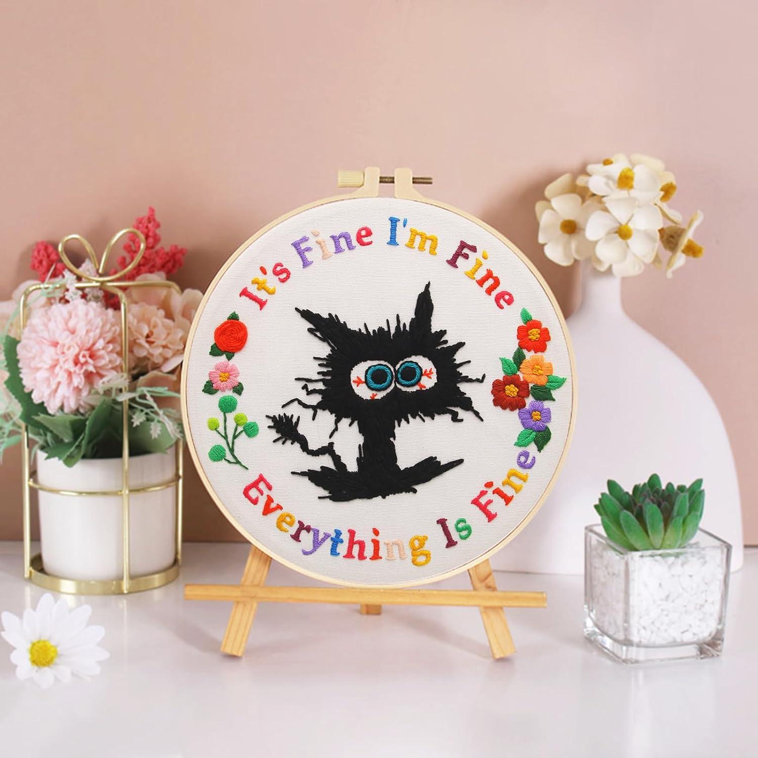 Kit de Bordado para Principiantes Haootadiy con Patrón de Gato