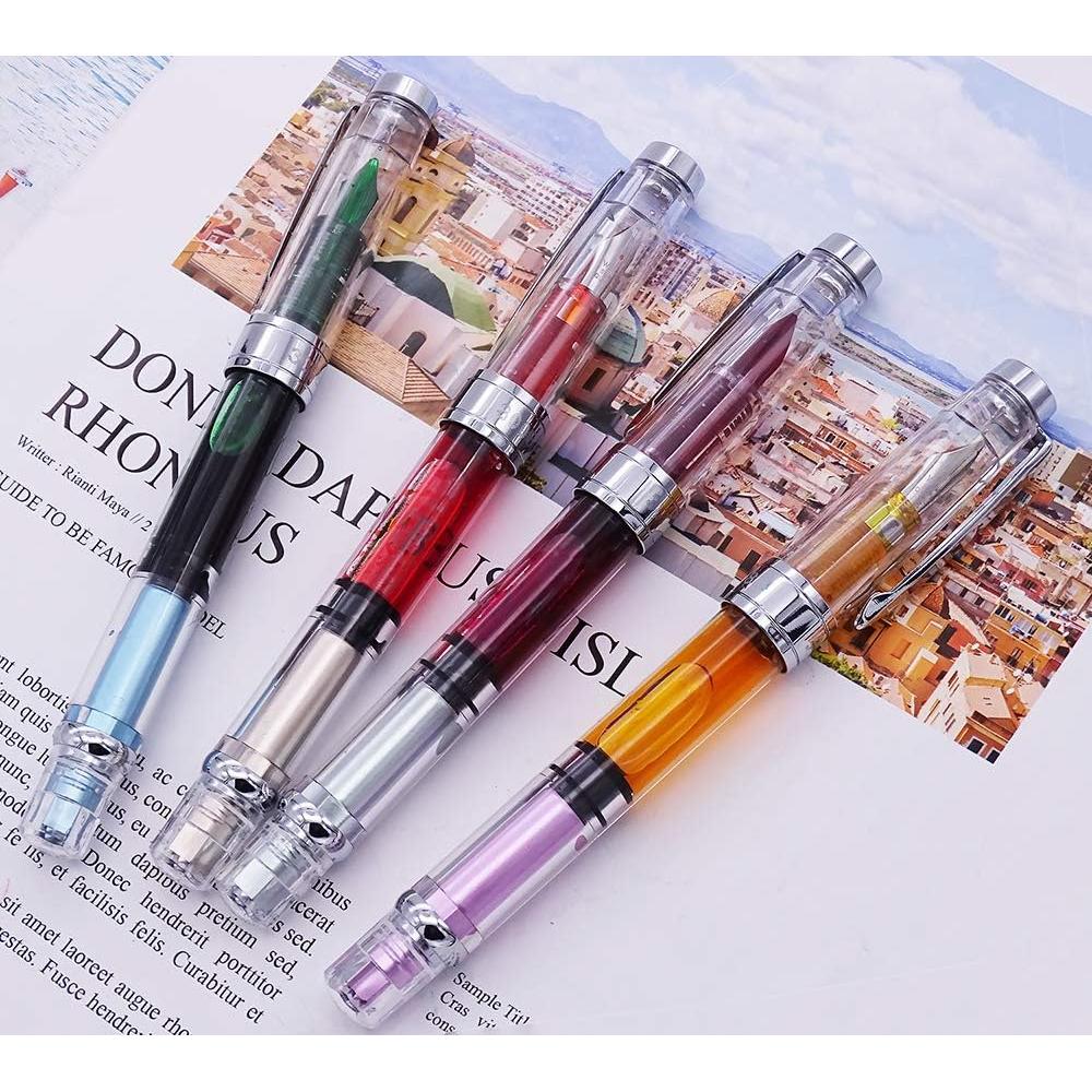 Pluma Fuente Lanxivi 3008 Punta Fina Acabado Plateado 4 Unidades