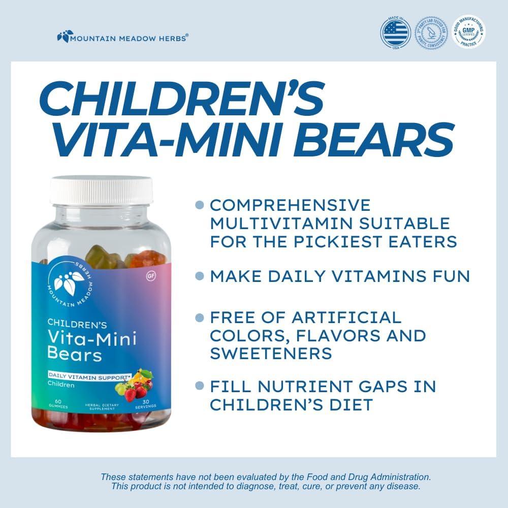 Mountain Meadow Herbs Vita-Mini Bears for Children | Multivitamin with Biotin, Folic & Pantothenic Acid, Iodin, Zinc | for Children’s Healthy Development | Fruit Gummies, 60 ct.