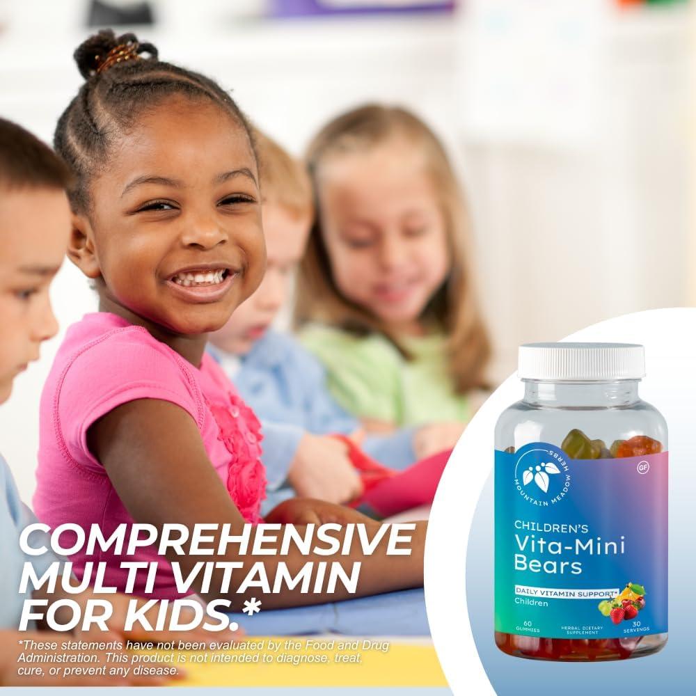 Mountain Meadow Herbs Vita-Mini Bears for Children | Multivitamin with Biotin, Folic & Pantothenic Acid, Iodin, Zinc | for Children’s Healthy Development | Fruit Gummies, 60 ct.