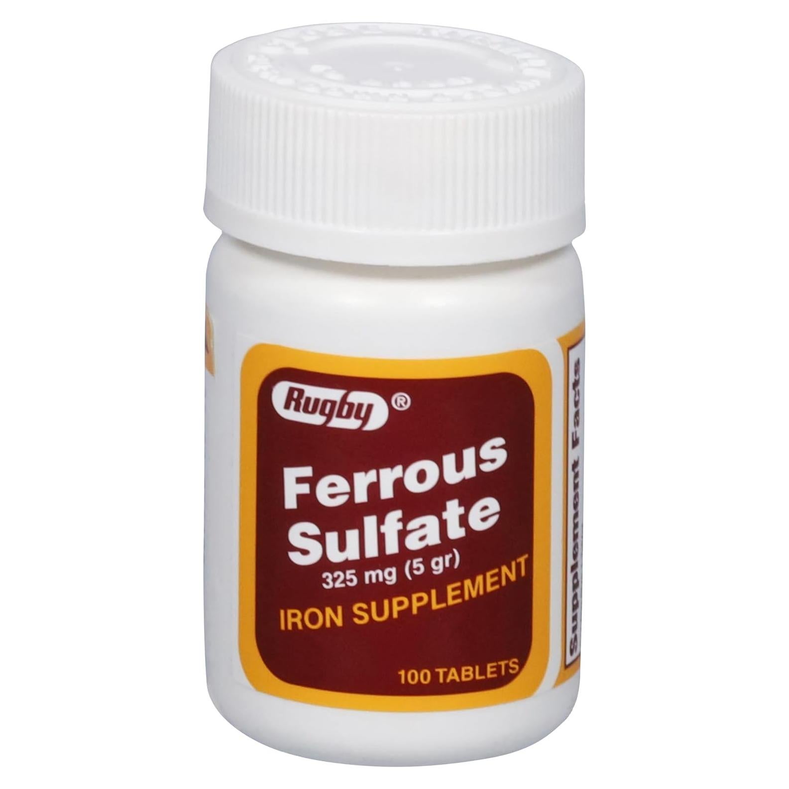 Tabletas de Sulfato Ferroso 325mg Rugby - Suplemento de Hierro 100 Unidades