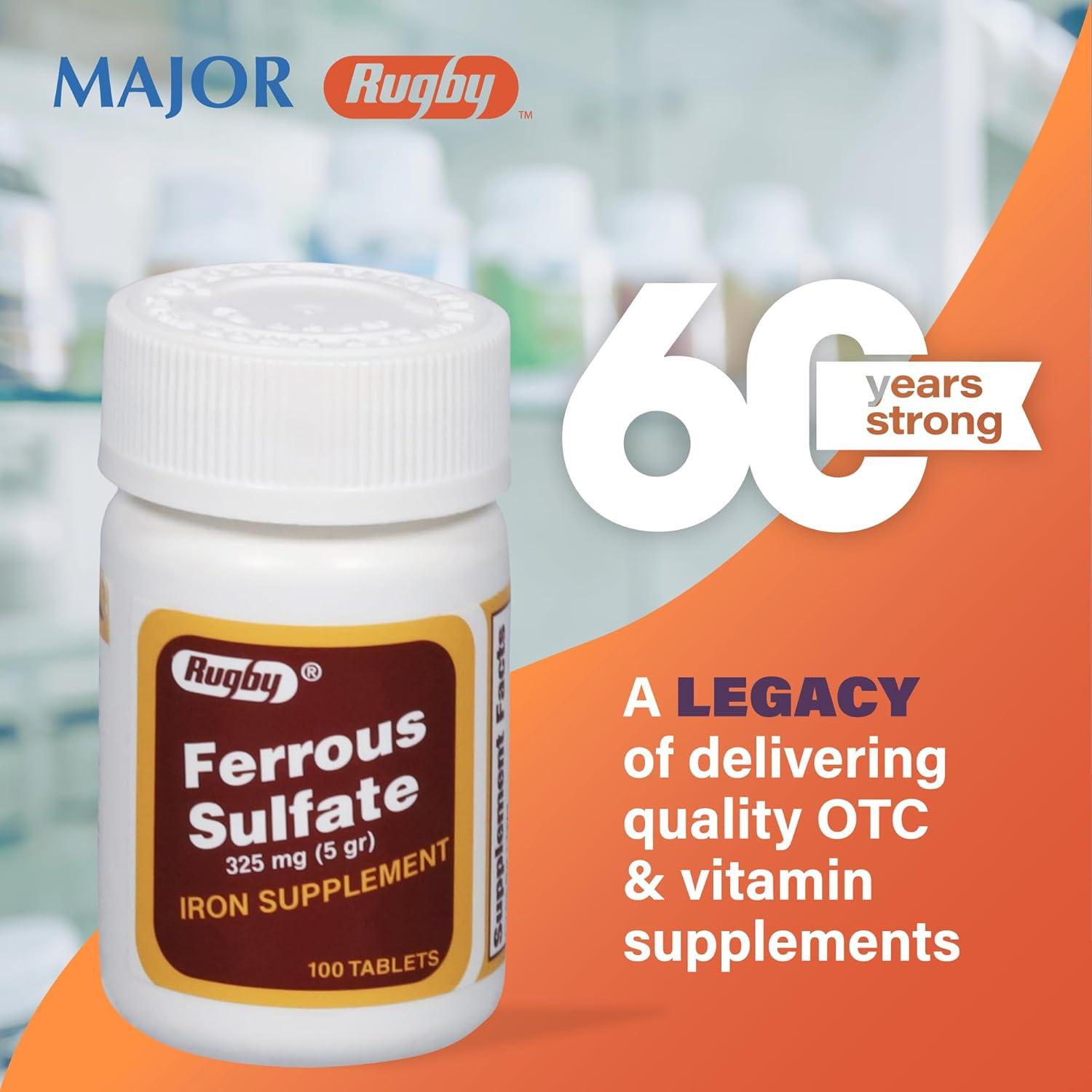 Tabletas de Sulfato Ferroso 325mg Rugby - Suplemento de Hierro 100 Unidades
