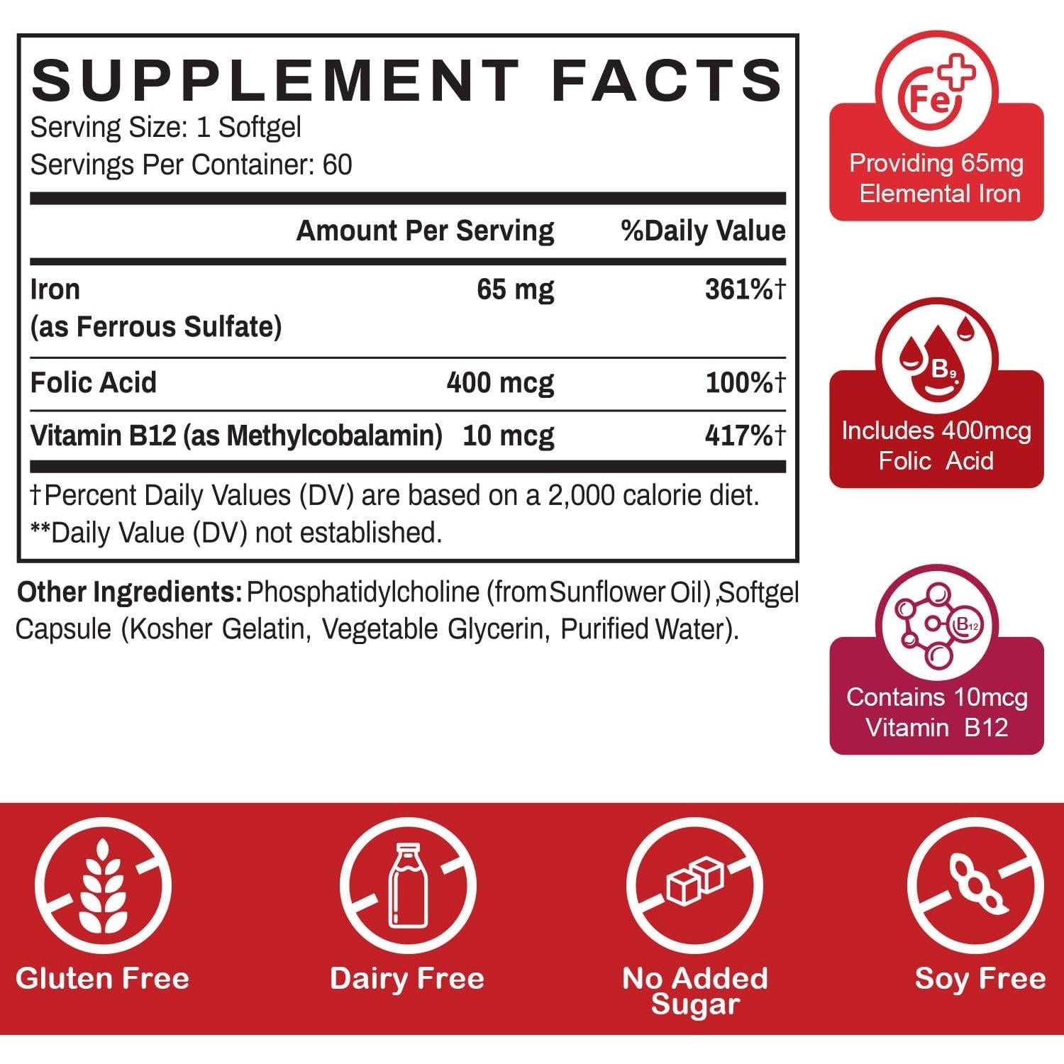 Suplemento de Hierro Liposomal Sapotax 65 mg 60 Softgels