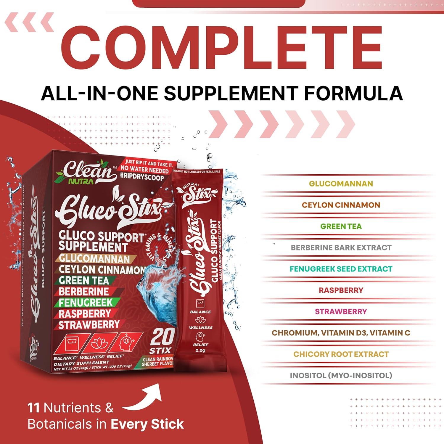 Gluco Stix Clean Nutraceuticals - Suplemento Digestivo 20 Palitos