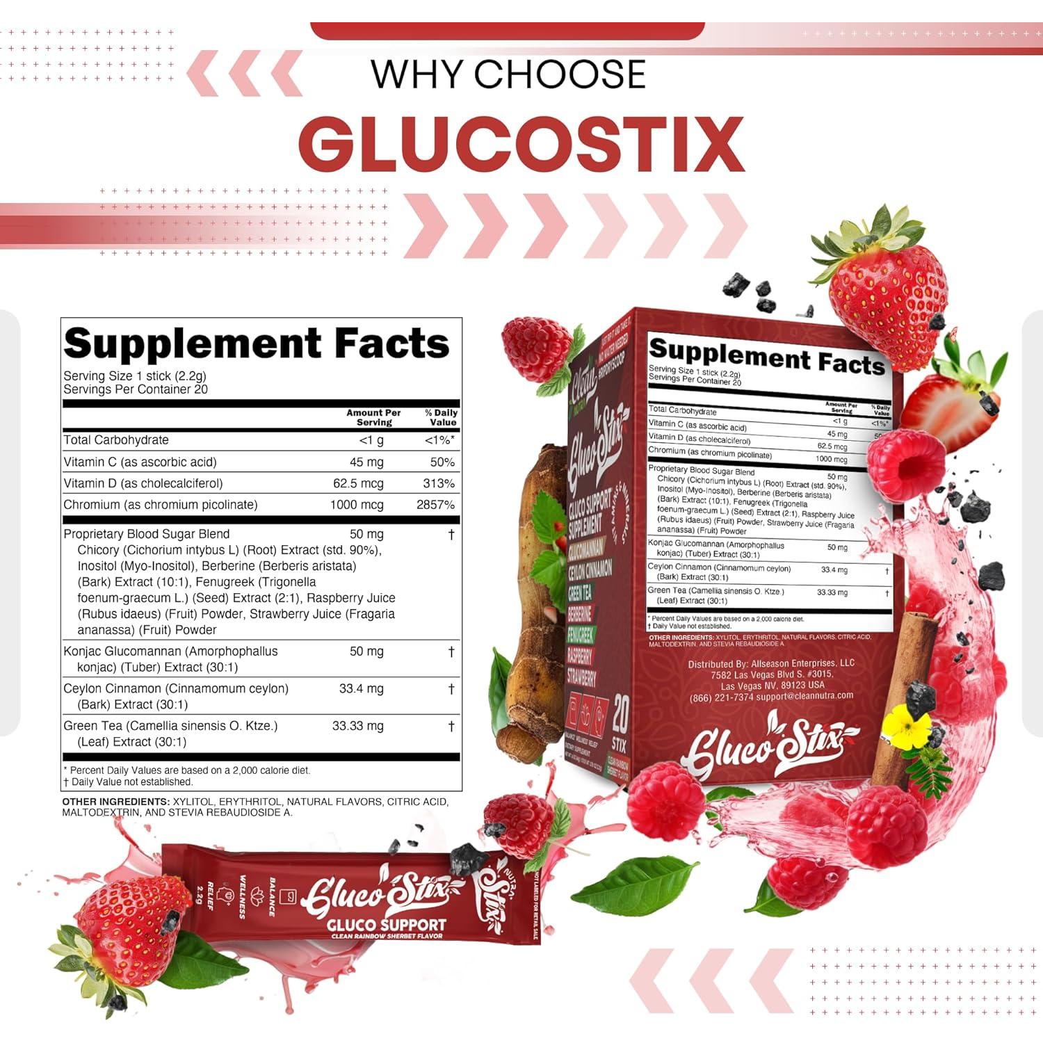 Gluco Stix Clean Nutraceuticals - Suplemento Digestivo 20 Palitos