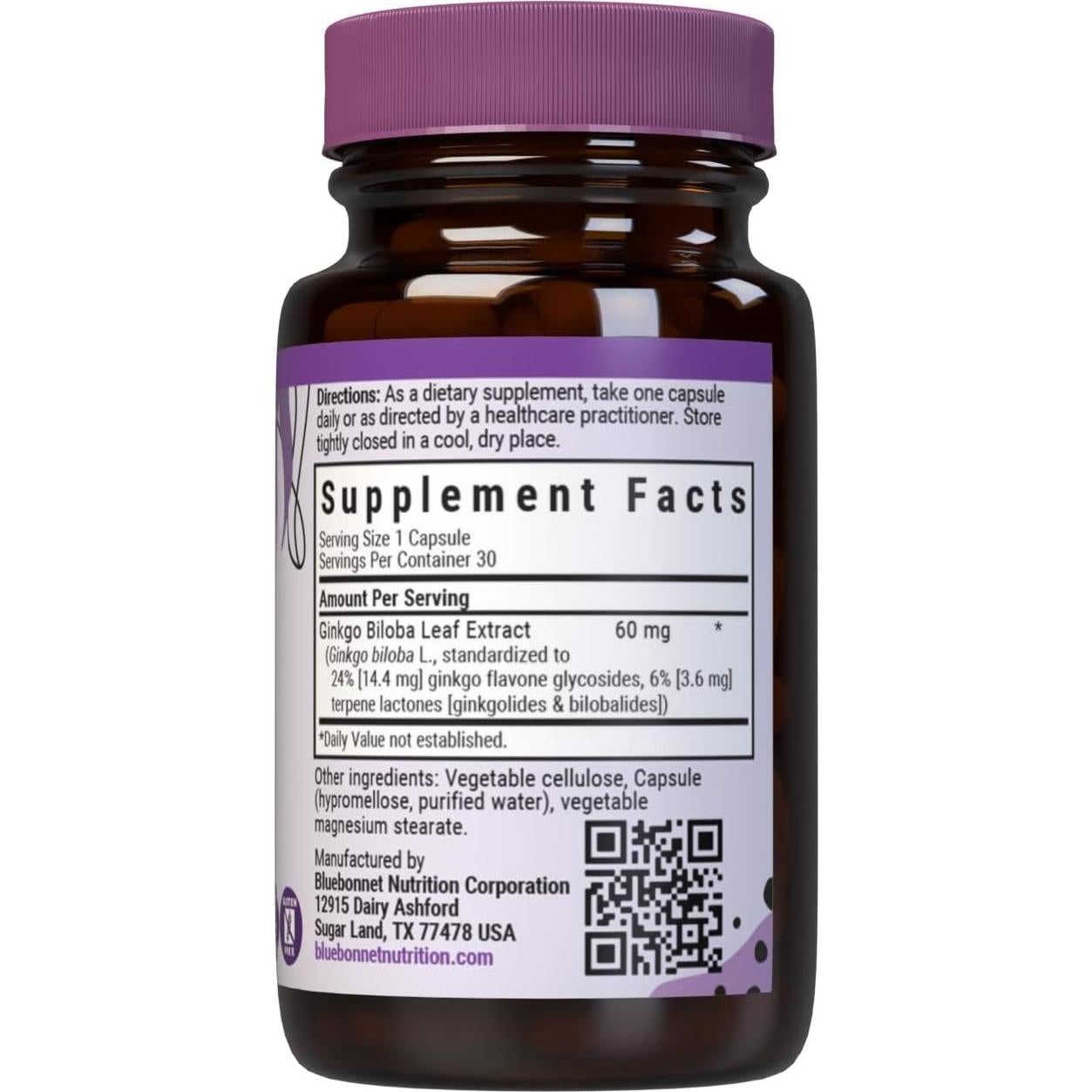 Suplemento Ginkgo Biloba BlueBonnet 30 Cápsulas Veganas