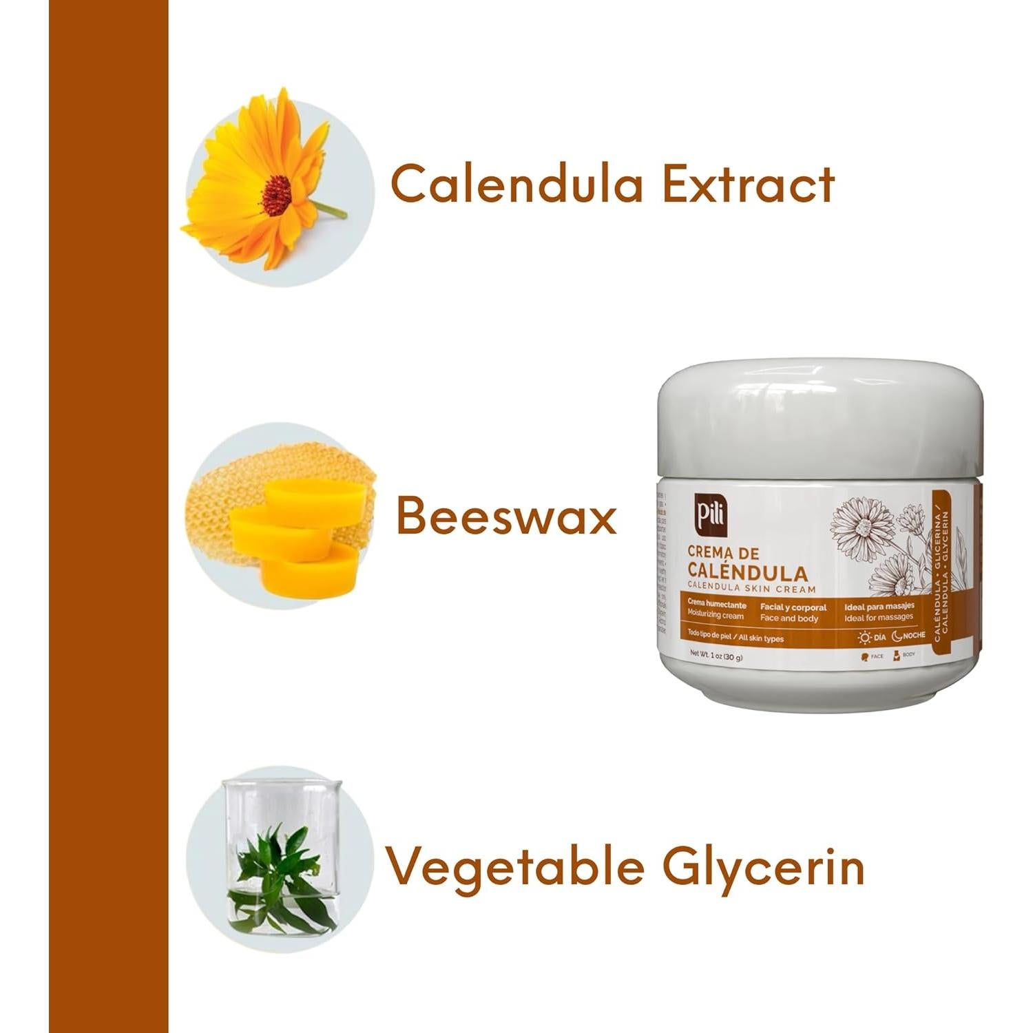 Crema Hidratante Natural de Calendula Pili 28.35 g - Piel Seca