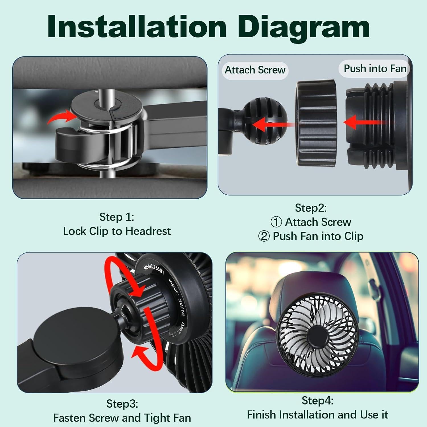 Ventilador de Asiento Trasero Dicross F6501 USB Ajustable