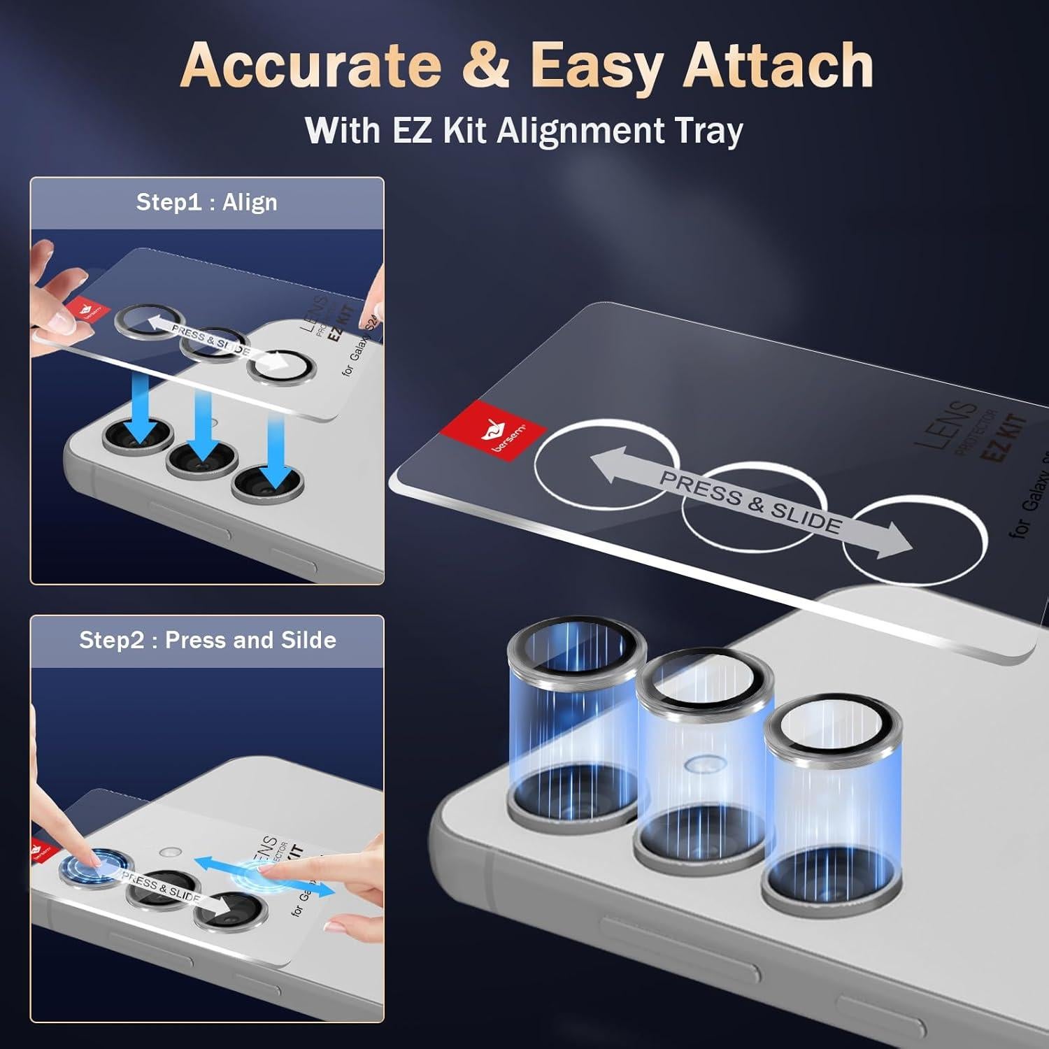 Protector de Lente de Cámara BERSEM para Samsung Galaxy S24/S23 - Vidrio Templado 9H