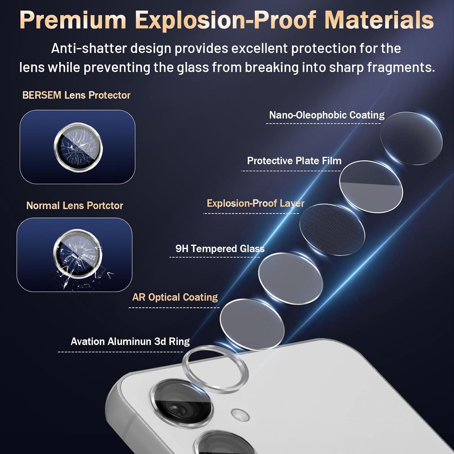 Protector de Lente de Cámara BERSEM para Samsung Galaxy S24/S23 - Vidrio Templado 9H