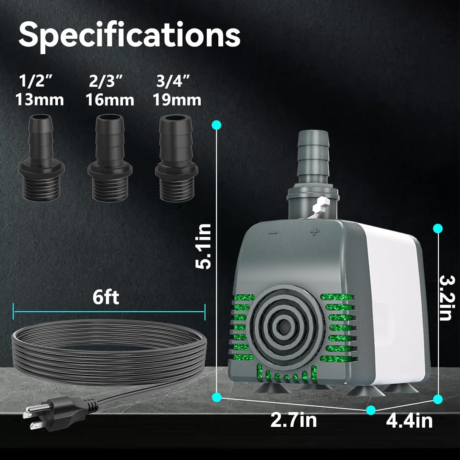 Bomba de Agua Sumergible Zoronk 550GPH Silenciosa 0.54kg