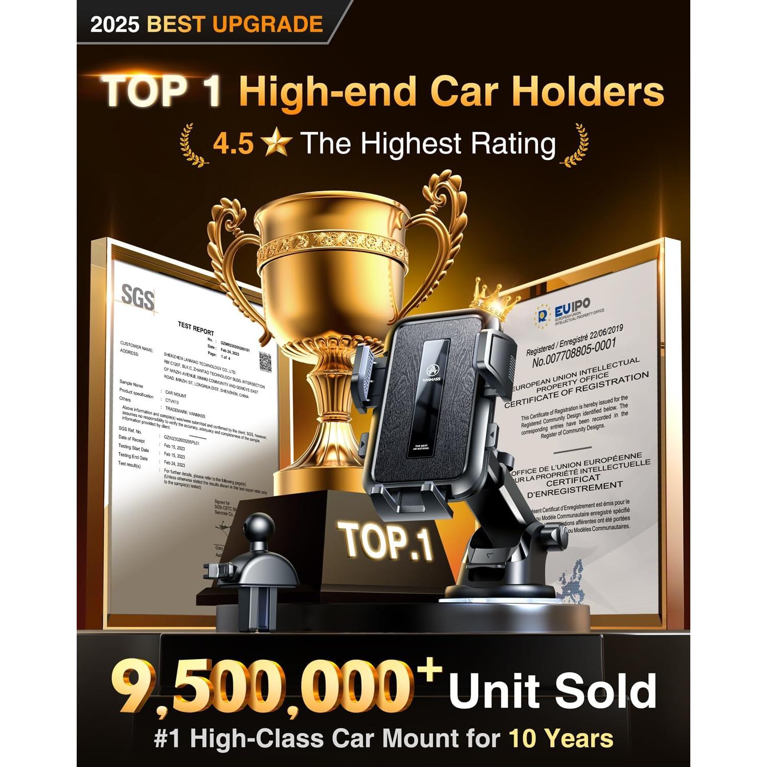 Soporte para Teléfono de Coche VANMASS 2025 - Ventosa Fuerte