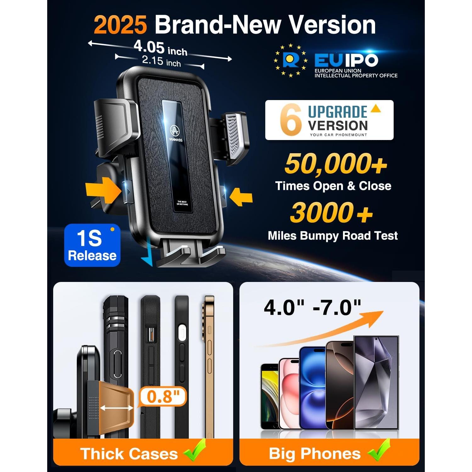 Soporte para Teléfono de Coche VANMASS 2025 - Ventosa Fuerte