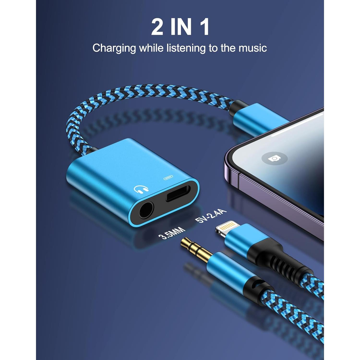 Adaptador 2-en-1 Lightning a 3.5mm + Carga para iPhone