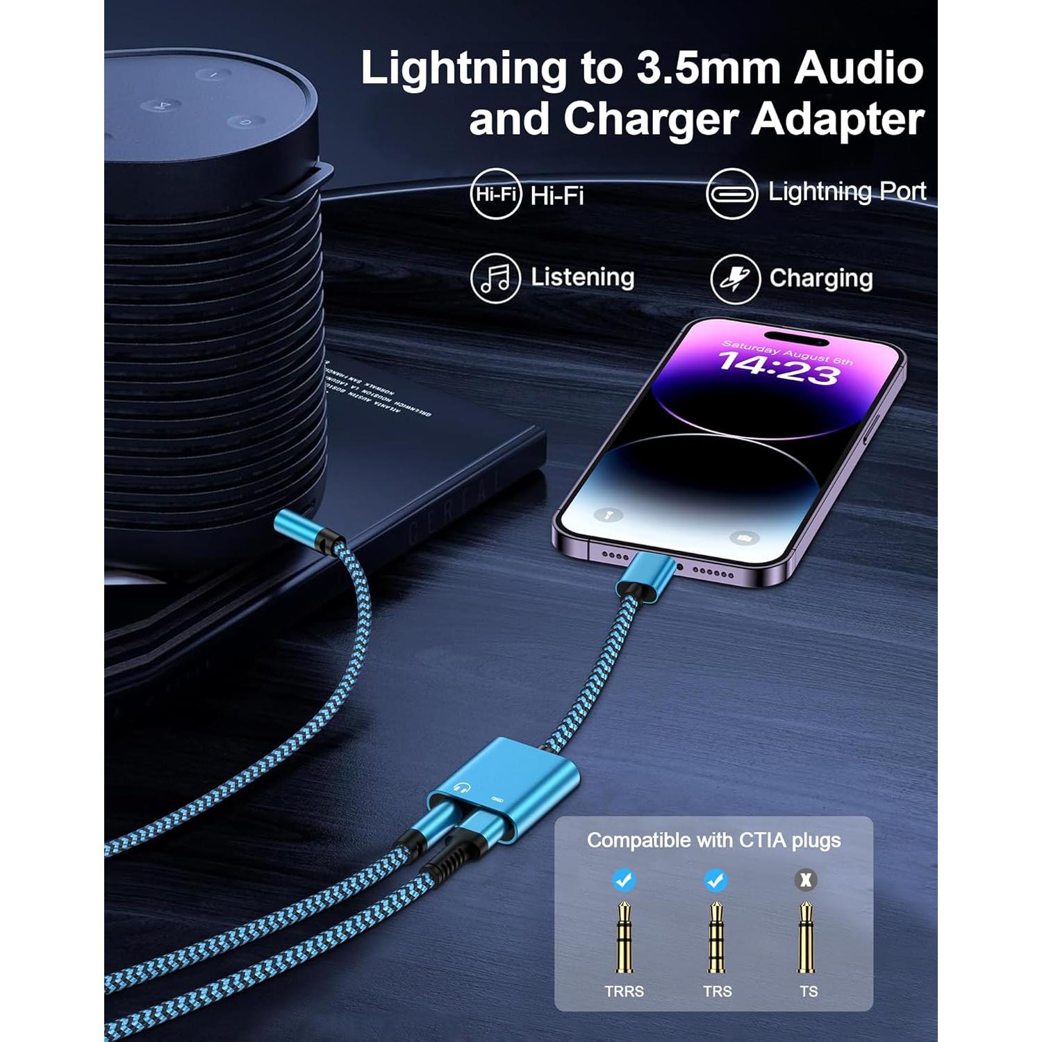 Adaptador 2-en-1 Lightning a 3.5mm + Carga para iPhone
