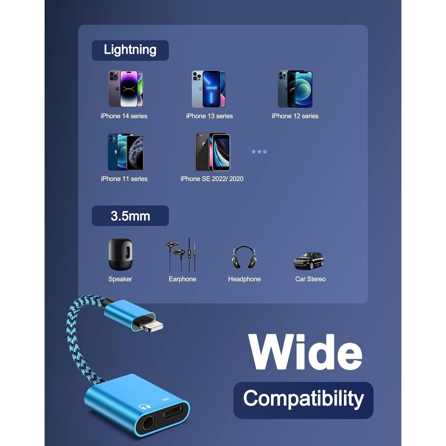 Adaptador 2-en-1 Lightning a 3.5mm + Carga para iPhone