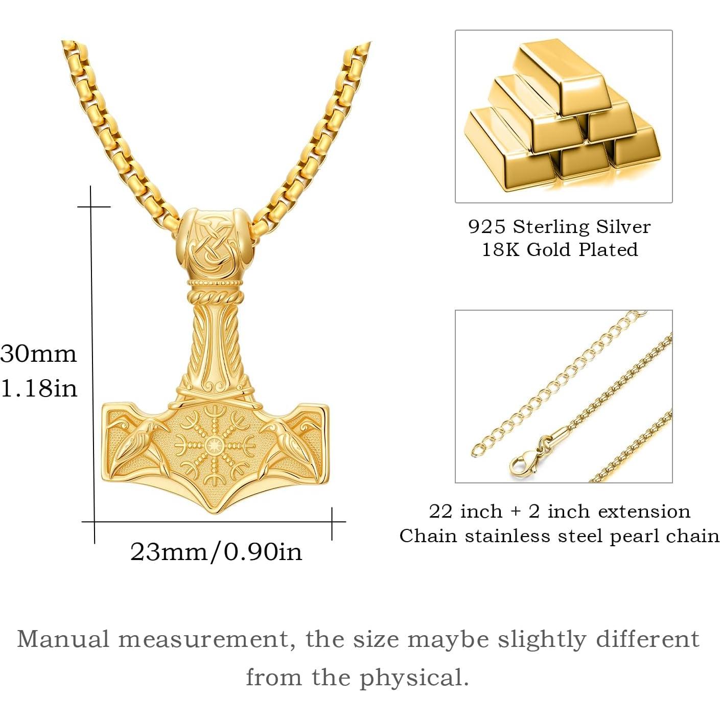 Collar Martillo de Thor 925 Plata Esterlina con Cadena 55.88cm