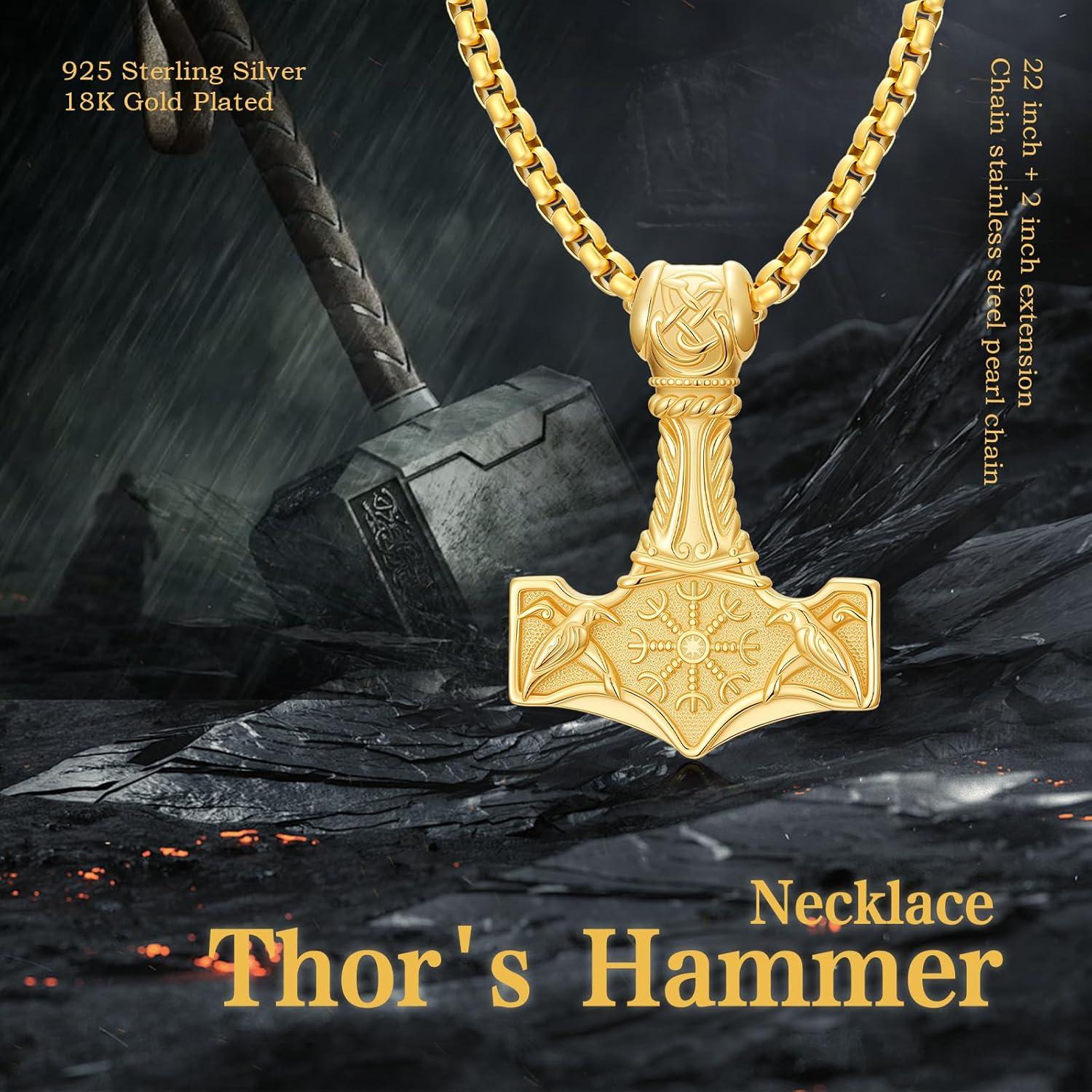 Collar Martillo de Thor 925 Plata Esterlina con Cadena 55.88cm