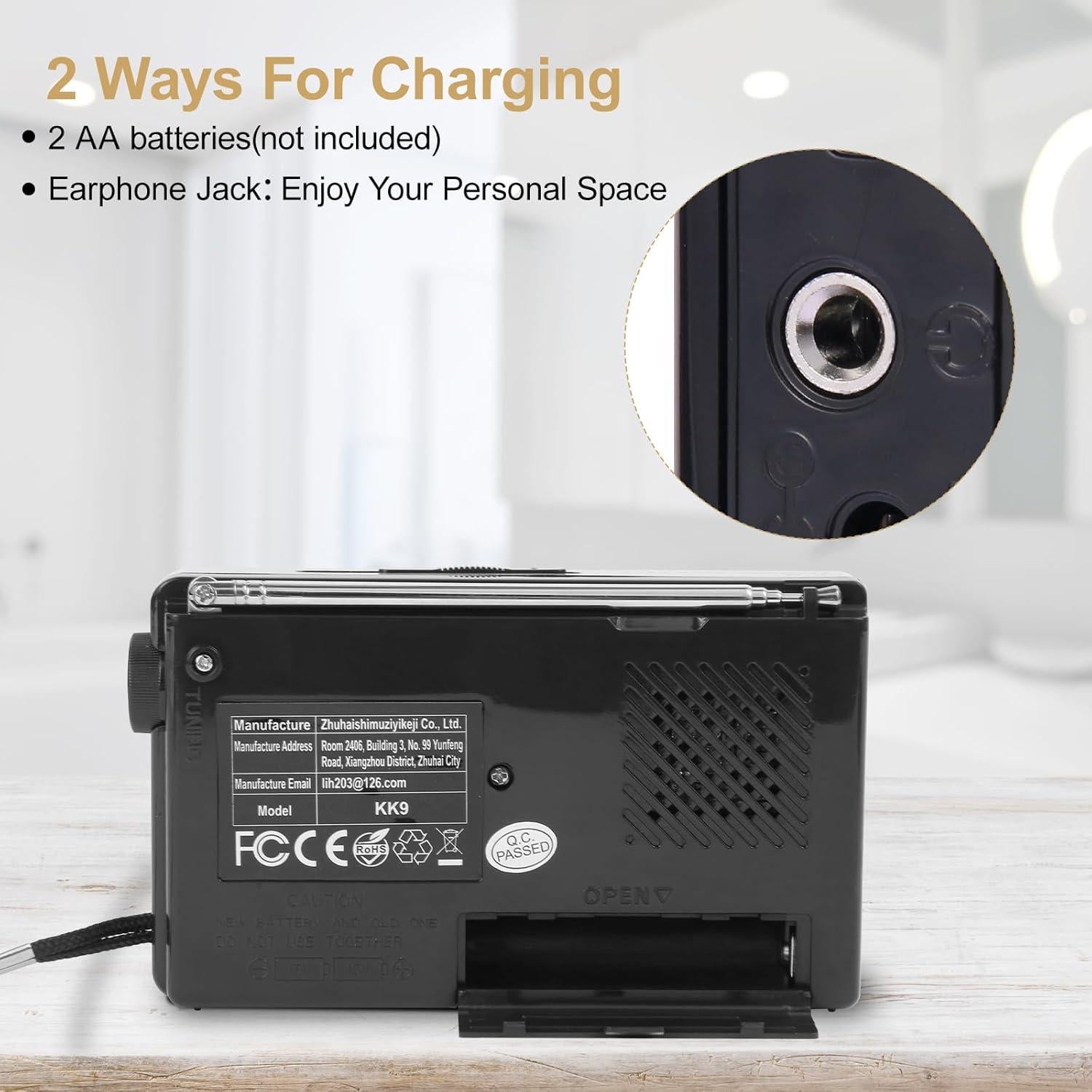 Radio portátil AM/FM BAIJIALI con sonido claro y fácil uso