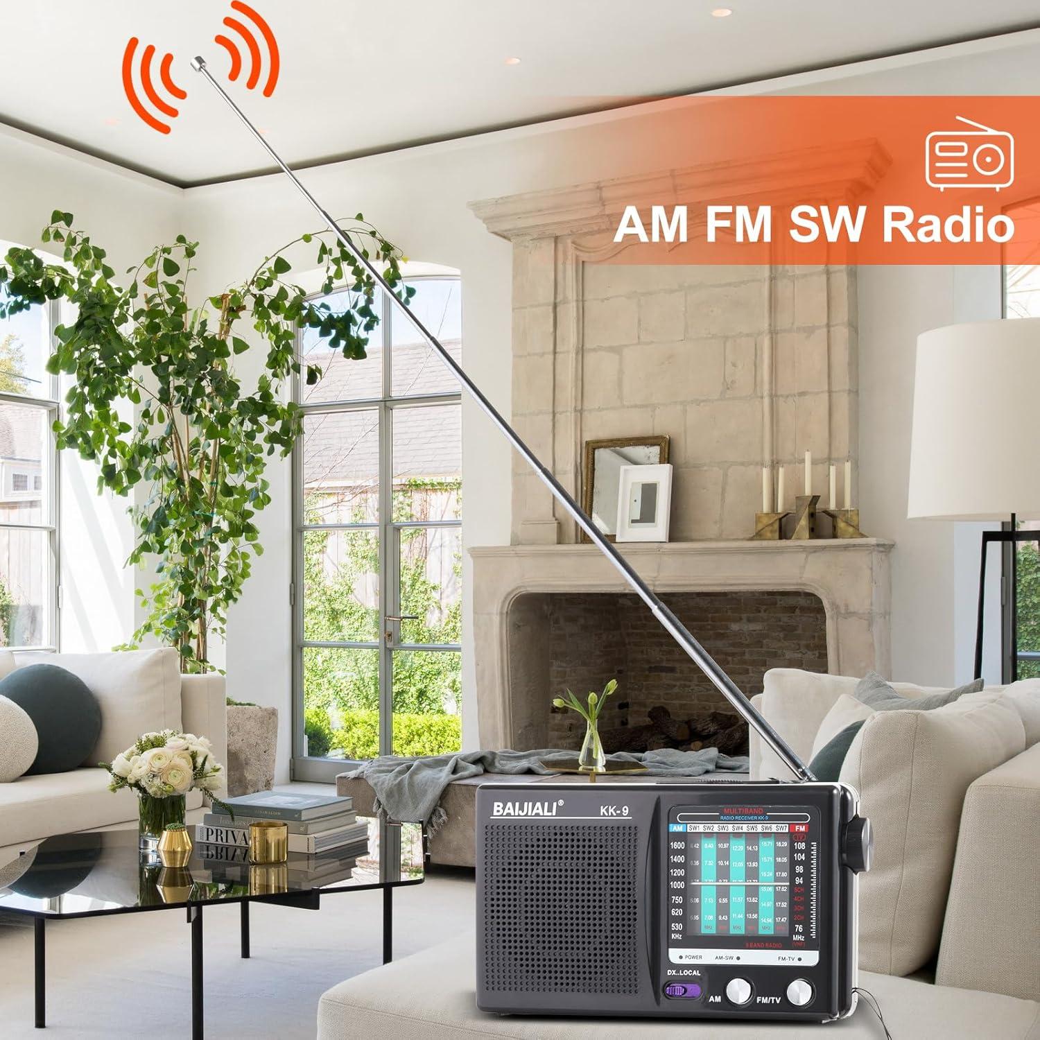 Radio portátil AM/FM BAIJIALI con sonido claro y fácil uso