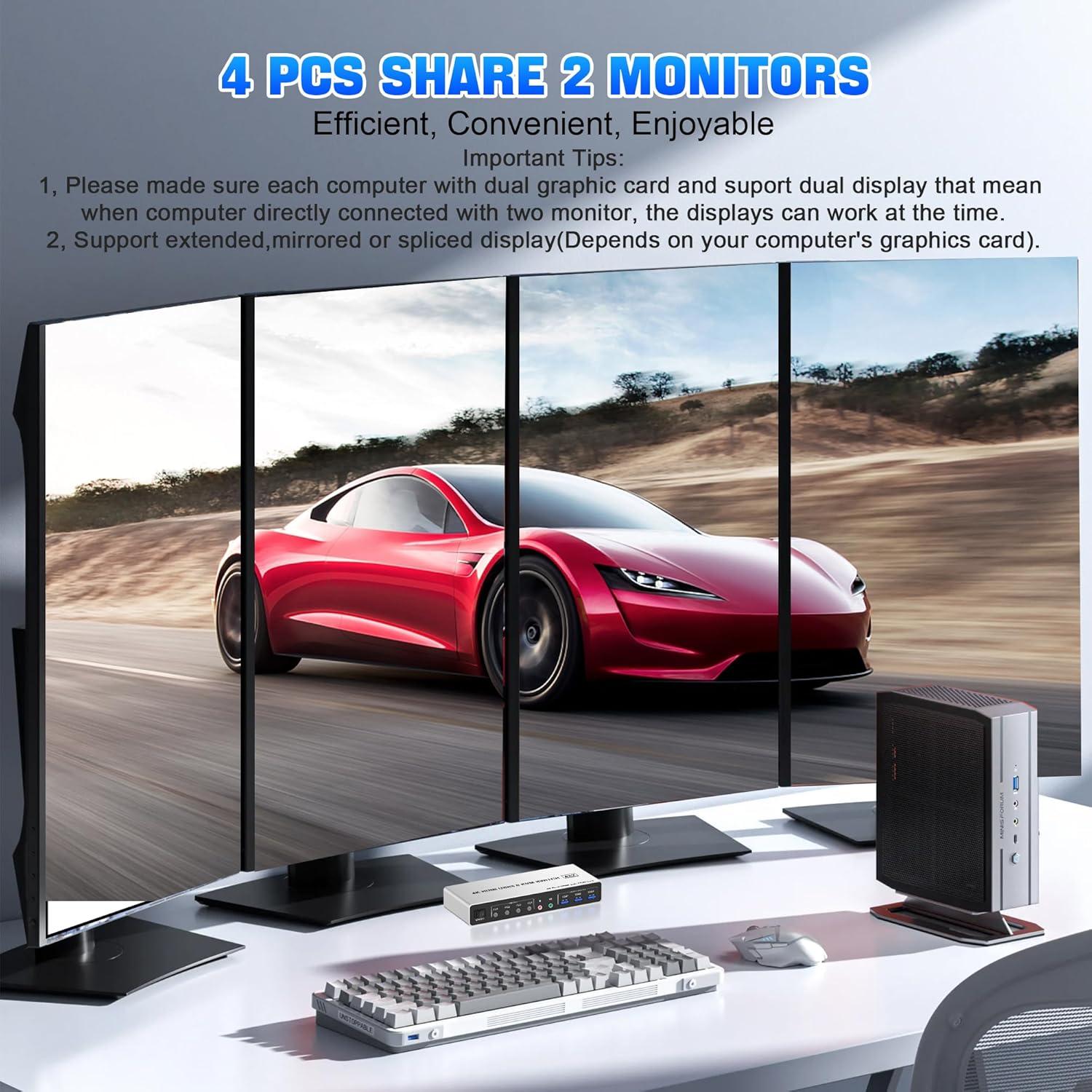 Conmutador KVM Rytaki Pro 4 Puertos USB 3.0 Doble Monitor 4K