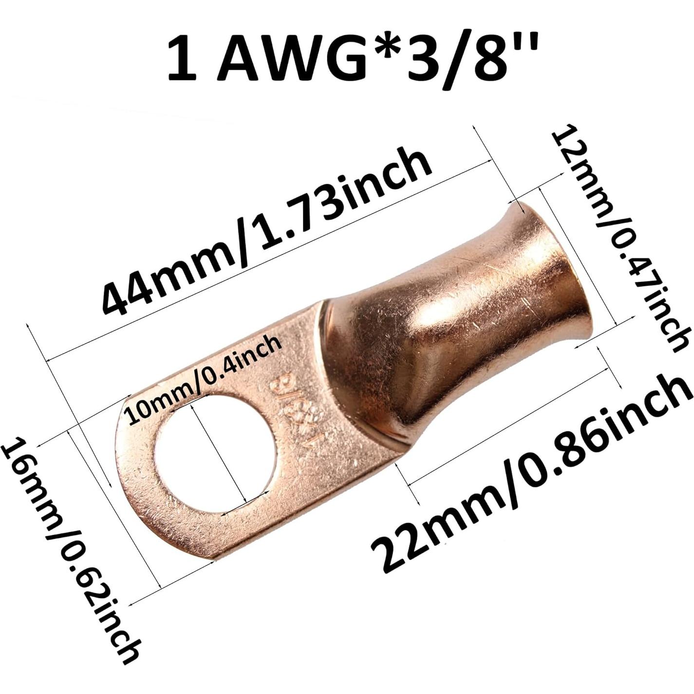 10 Conectores de Terminales de Anillo de Cobre 1AWG PDETVEO