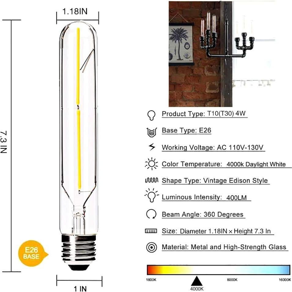 Bombillas LED Dimmables Vintage Edison 4W E26 4000K 400LM - Paquete de 4