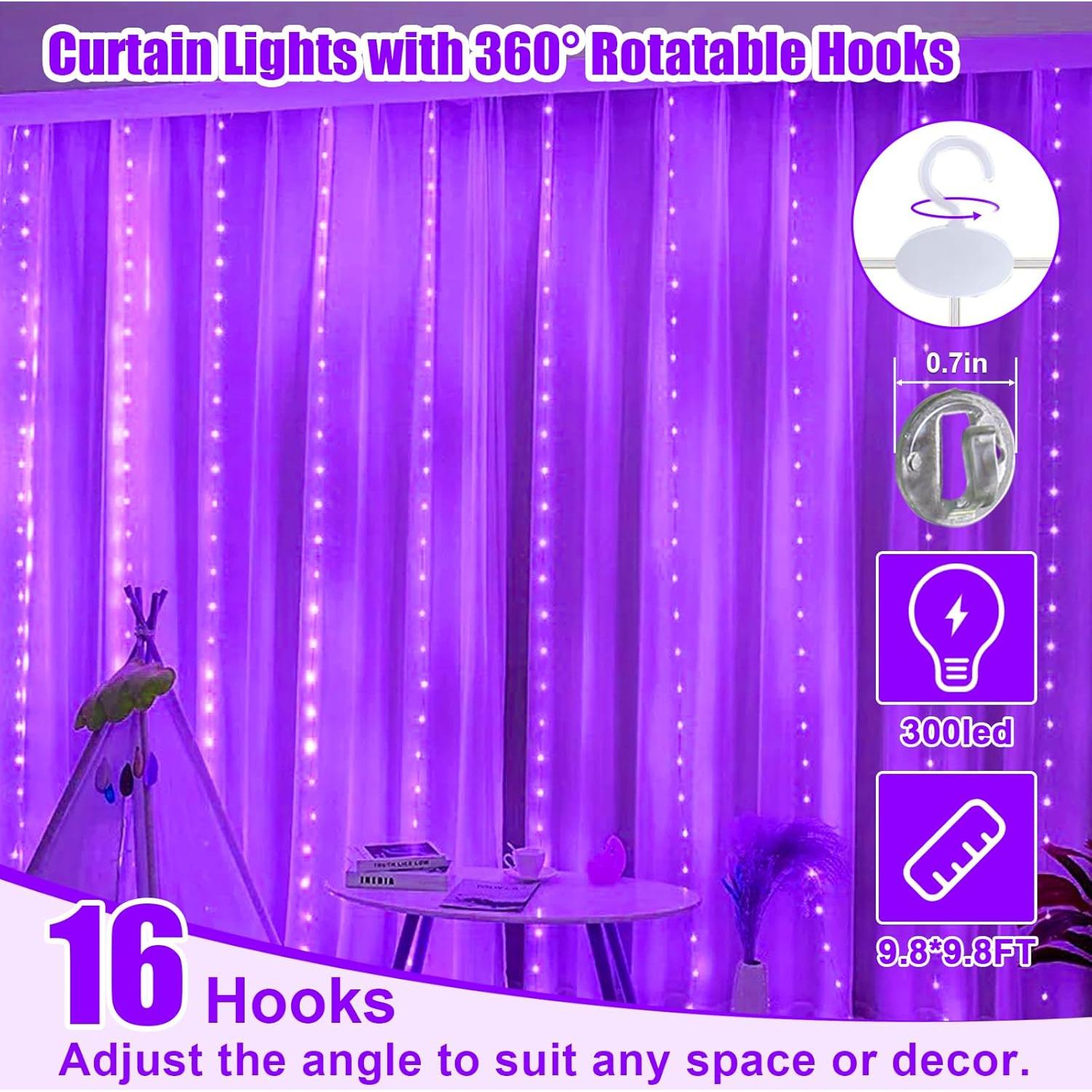 Cortina de Luz LED Púrpura 3m x 3m SINAMER 300 LEDs Control Remoto