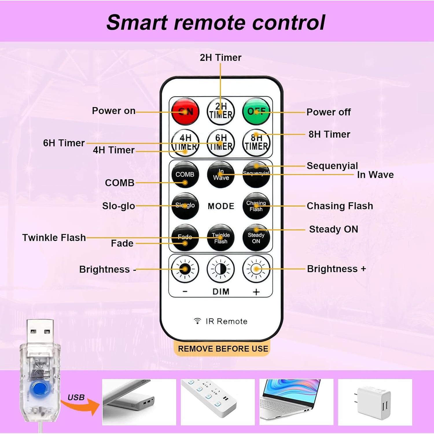 Cortina de Luz LED Púrpura 3m x 3m SINAMER 300 LEDs Control Remoto
