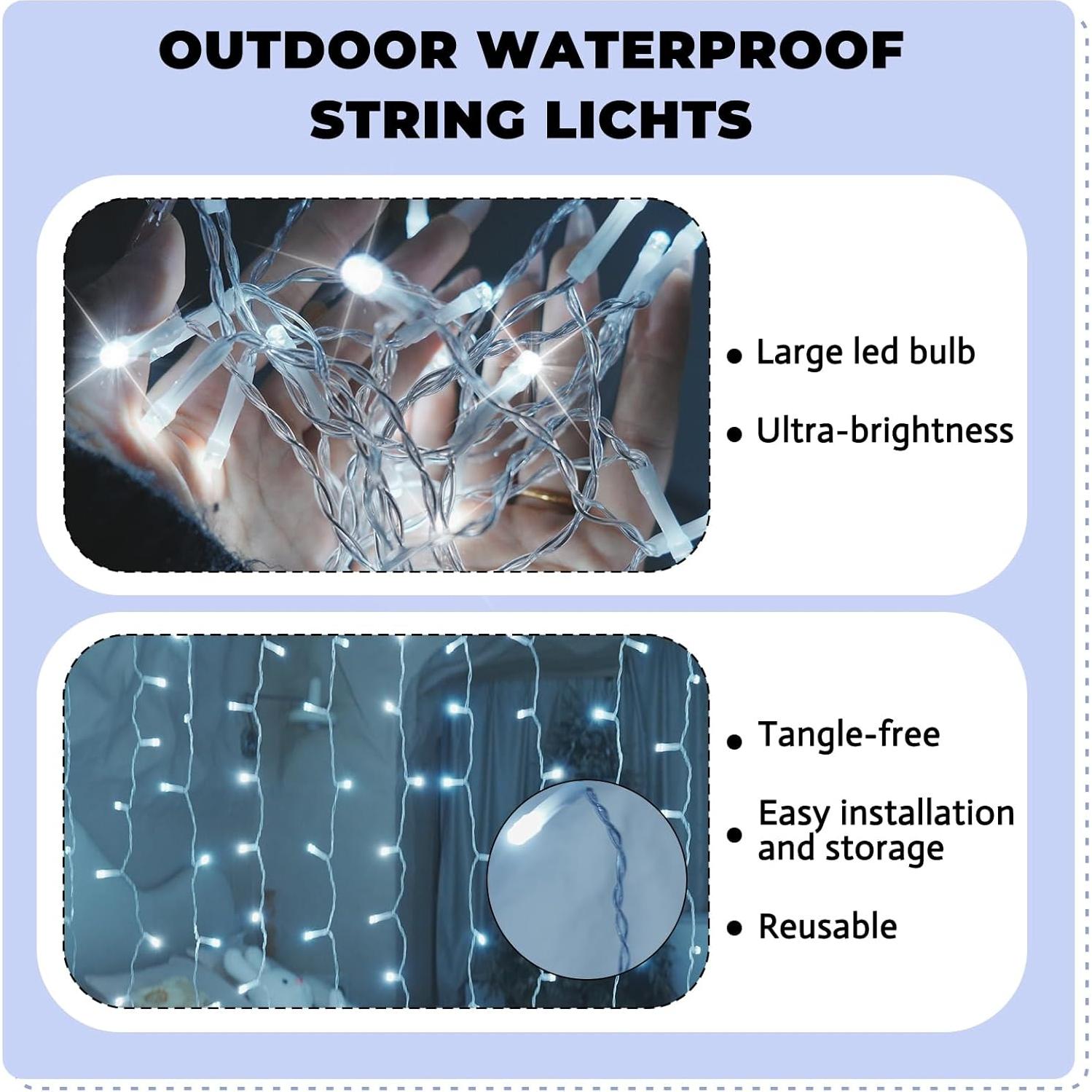 Luz de Cortina LED 200 luces Blancas 2.0x2.0m SINAMER