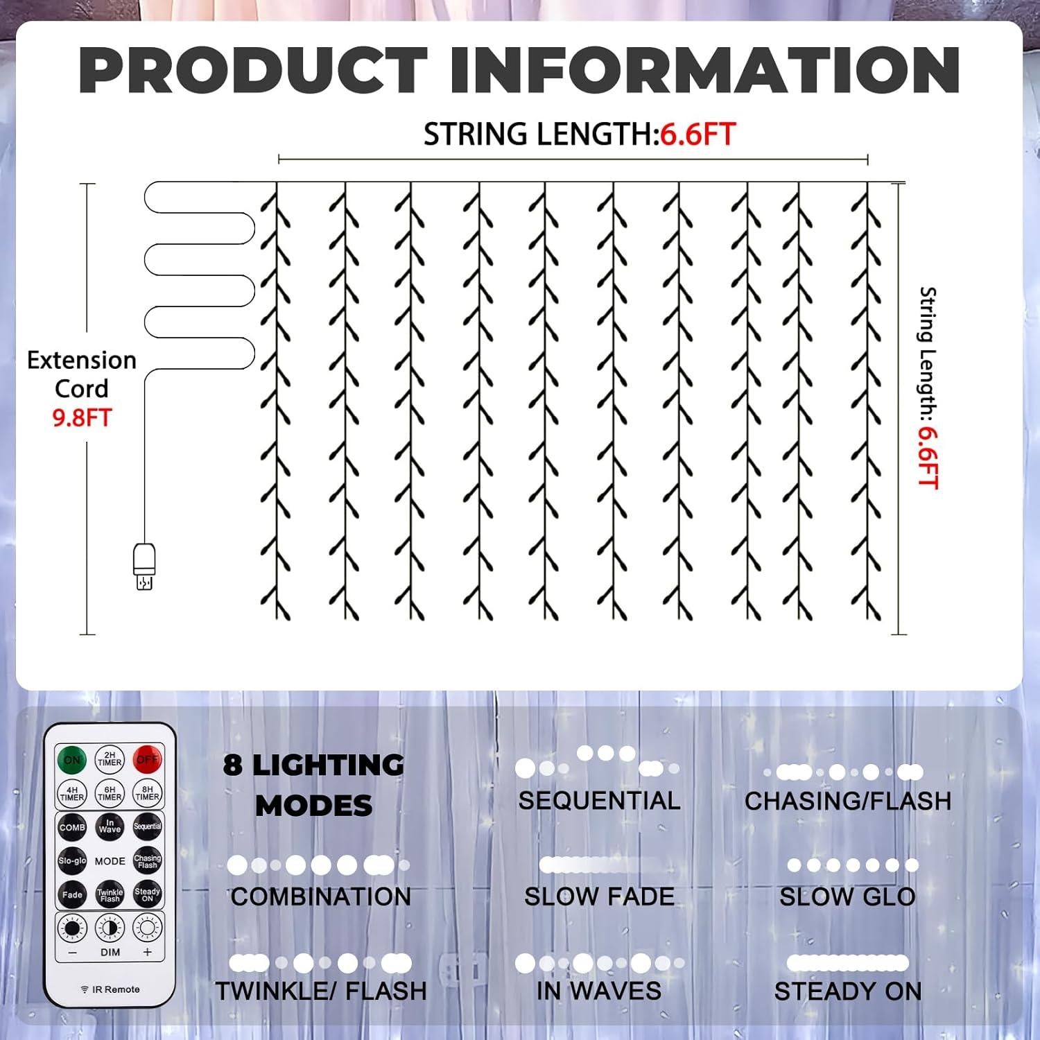 Luz de Cortina LED 200 luces Blancas 2.0x2.0m SINAMER