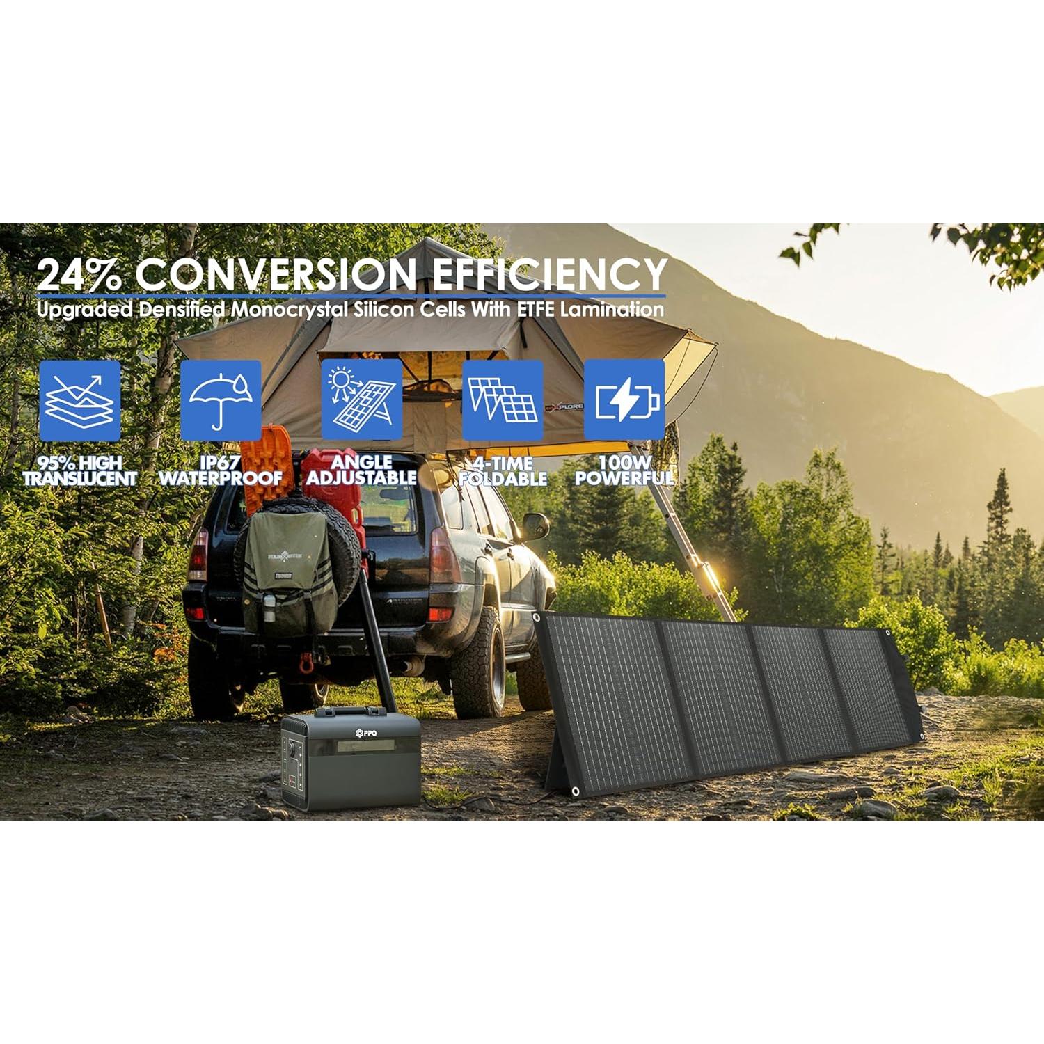 Kit Panel Solar Portátil PPQ 100W 18V 6A Plegable IP67