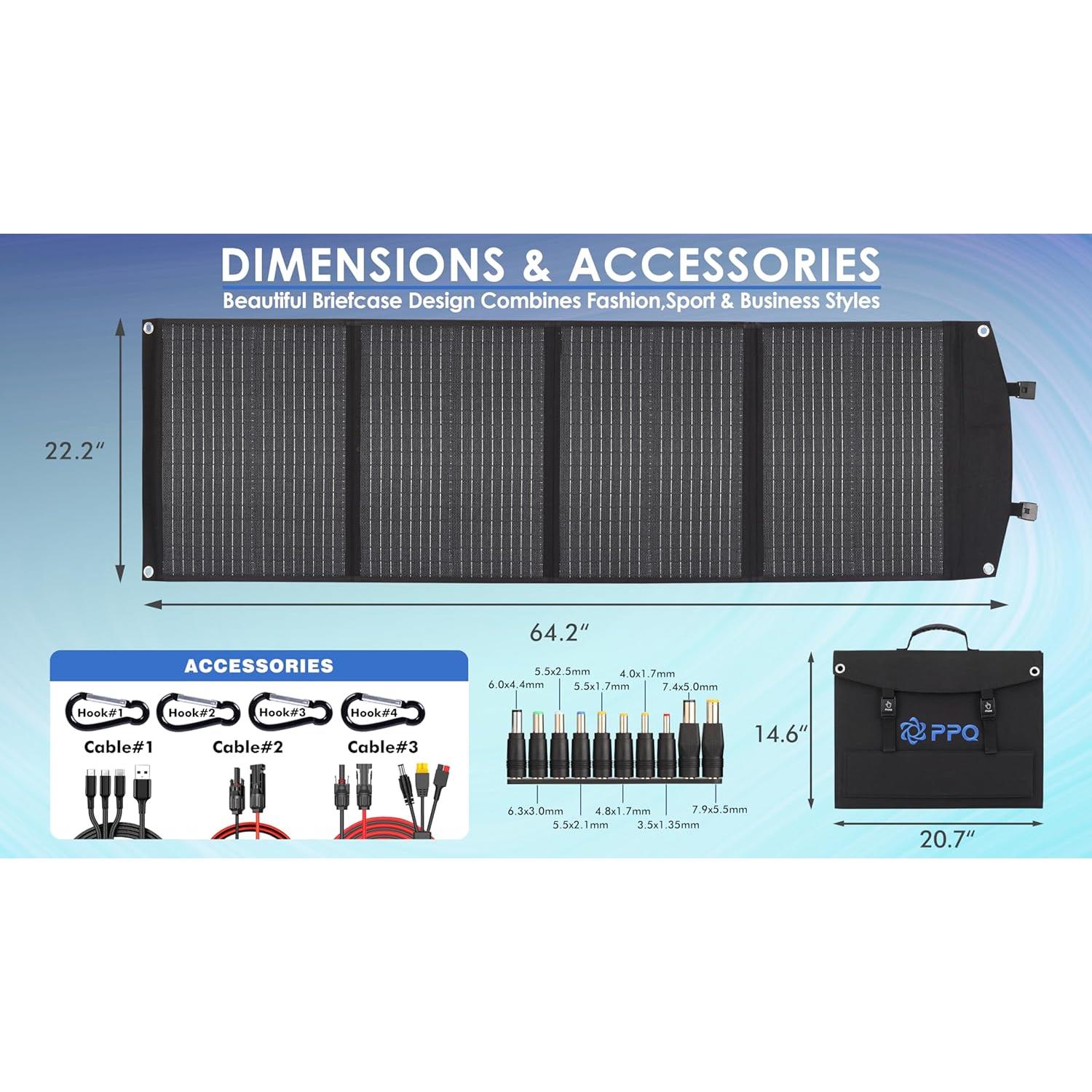 Kit Panel Solar Portátil PPQ 100W 18V 6A Plegable IP67